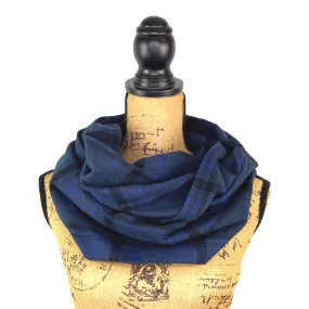 100% Organic Cotton Shades of Deep Navy Blue and Black Plaid Infinity and Blanket Scarves