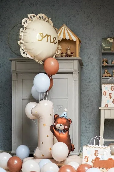 1st Birthday Foil Balloon Number '1' with Bear