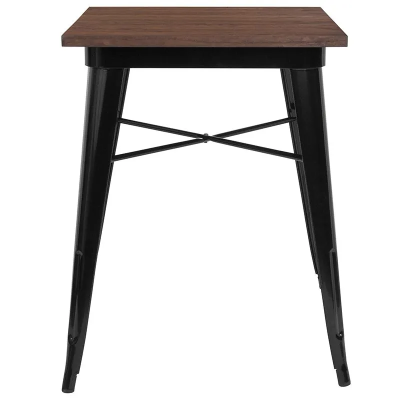 23.5" Square Black Metal Indoor Table With Walnut Rustic Wood Top By Flash Furniture