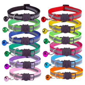 Adjustable Reflective Nylon Cat Collar With Bell - Large/Red