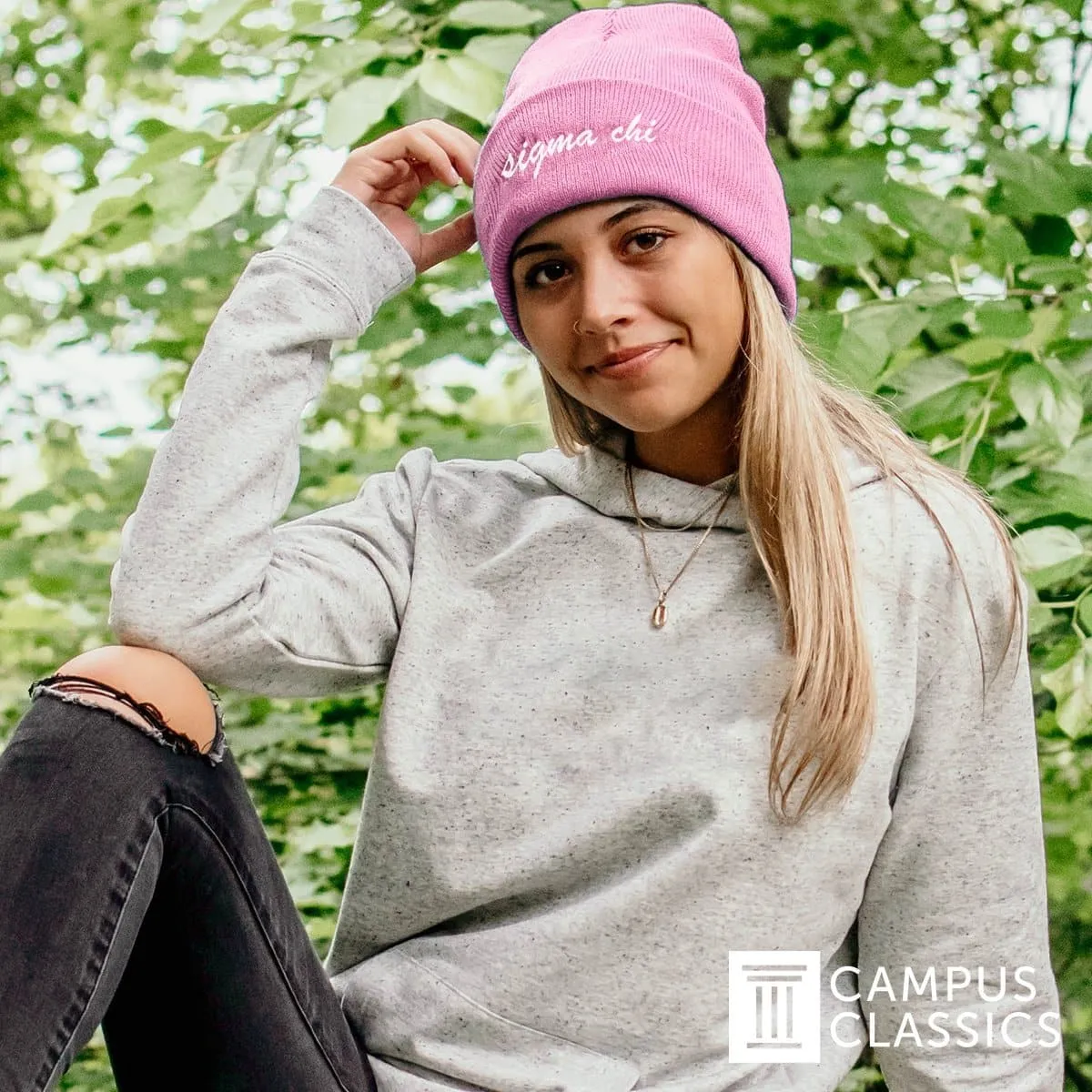 Alpha Sig Pink Sweetheart Beanie