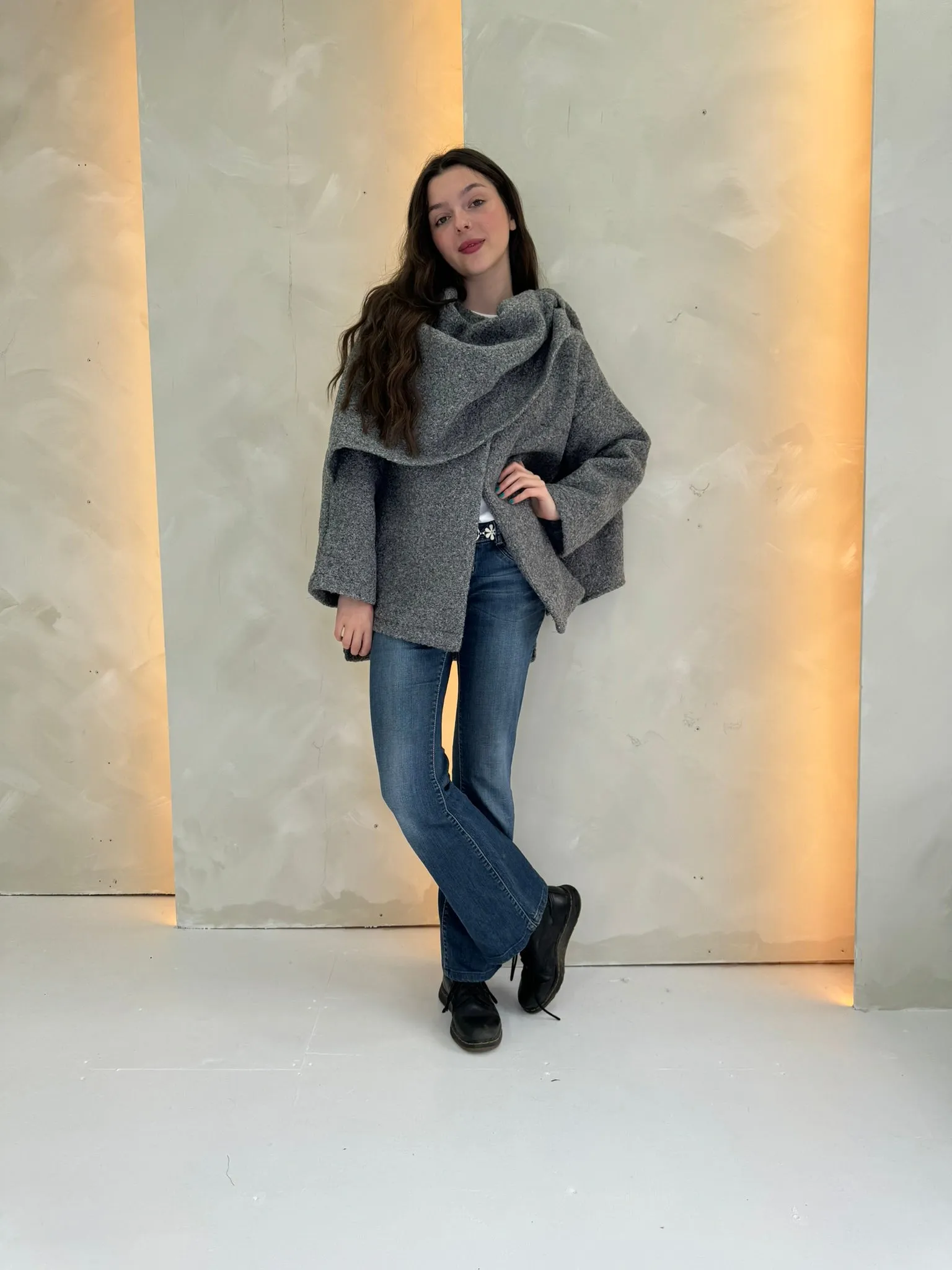 Alya Scarf Coat - Grey