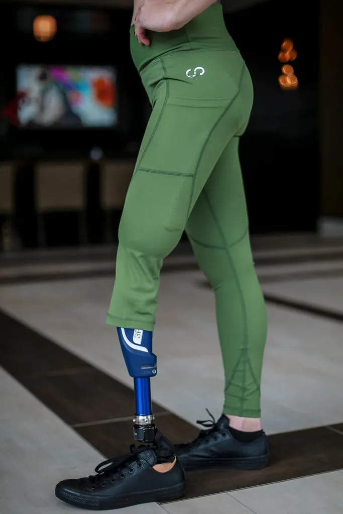 Amputee Leggings With Pockets | Left Leg Below the Knee | Military Green