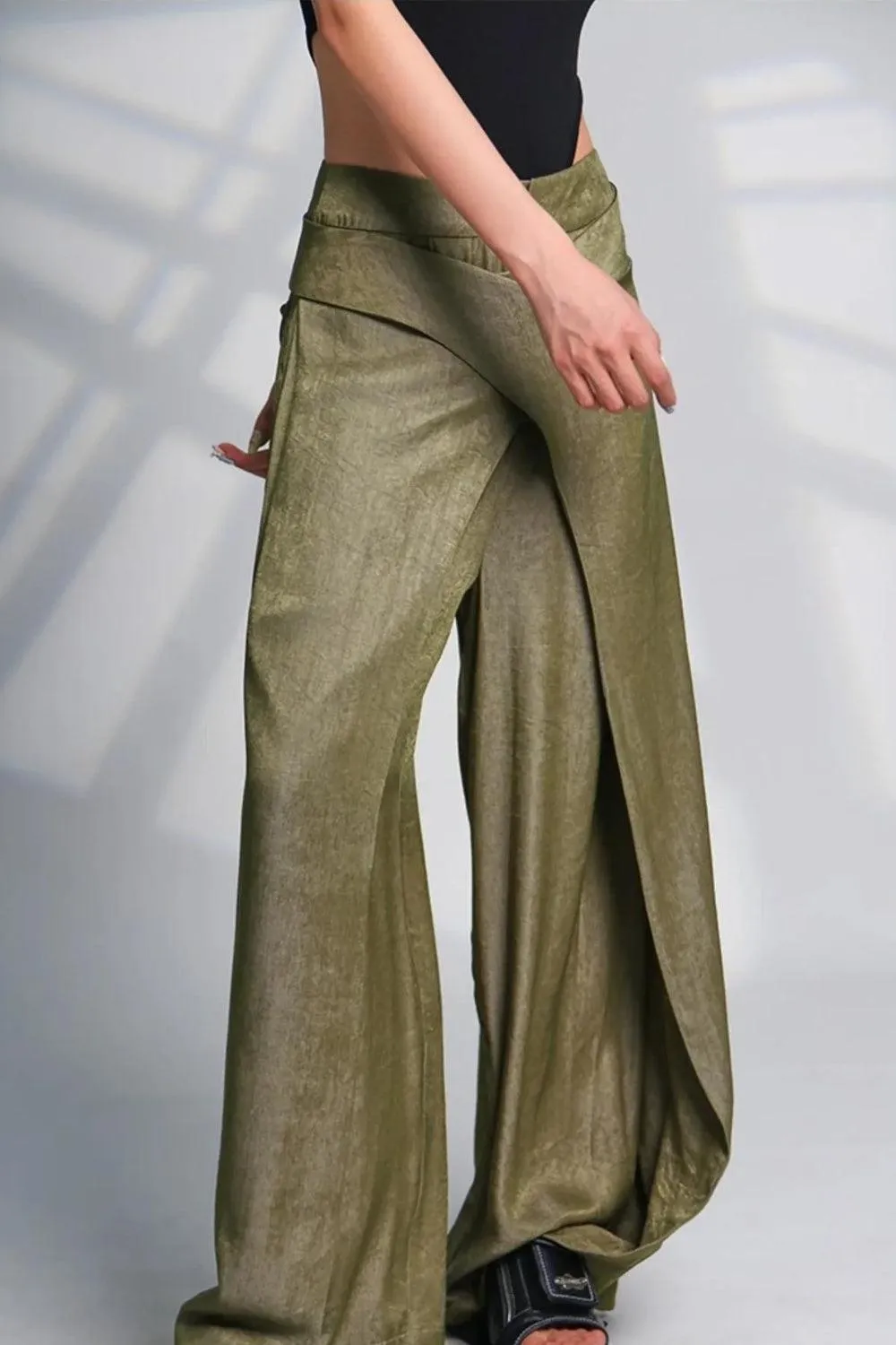 Asymmetrical Design Wide Leg Pants