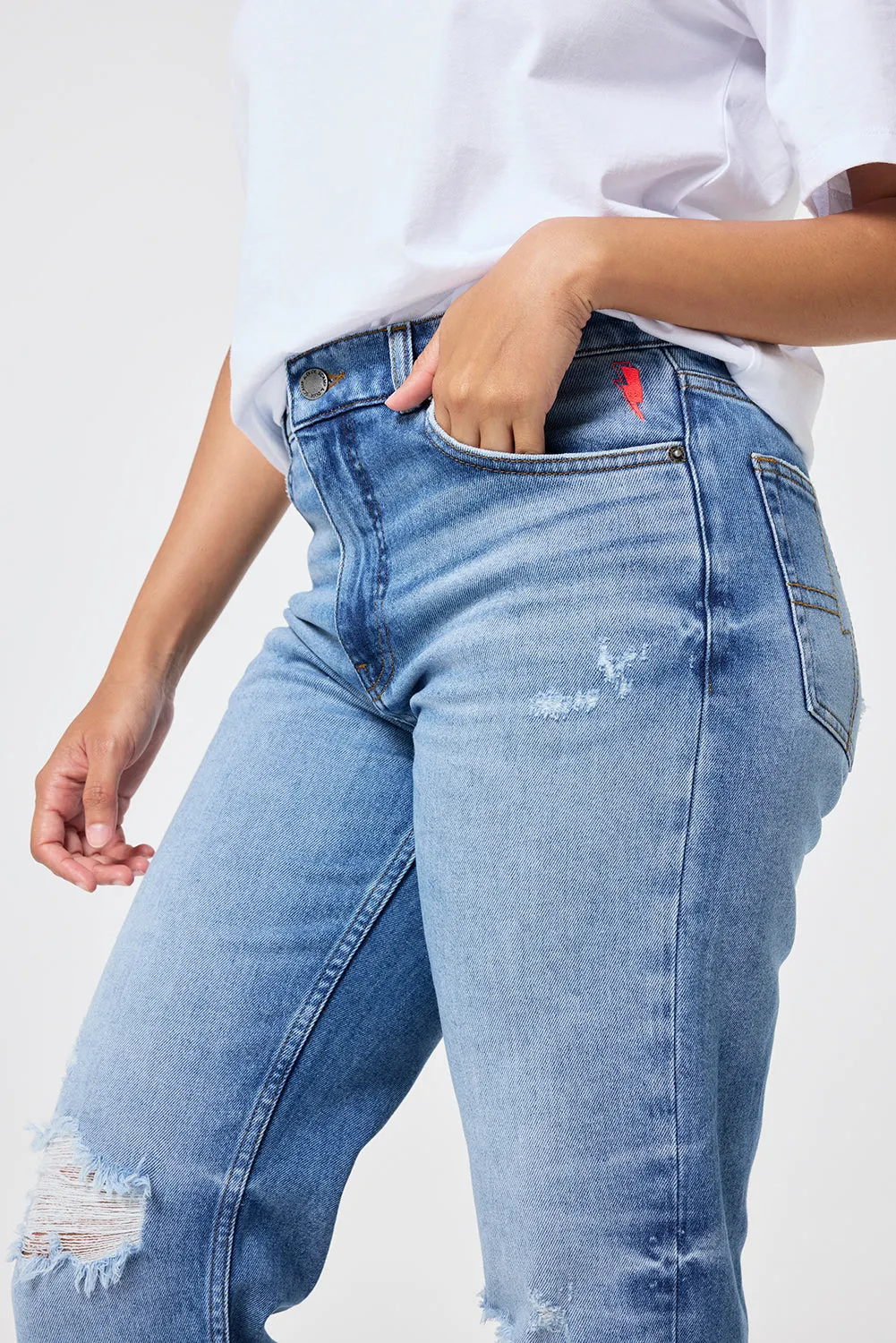 Authentic Light Indigo Distressed Boyfriend Jeans