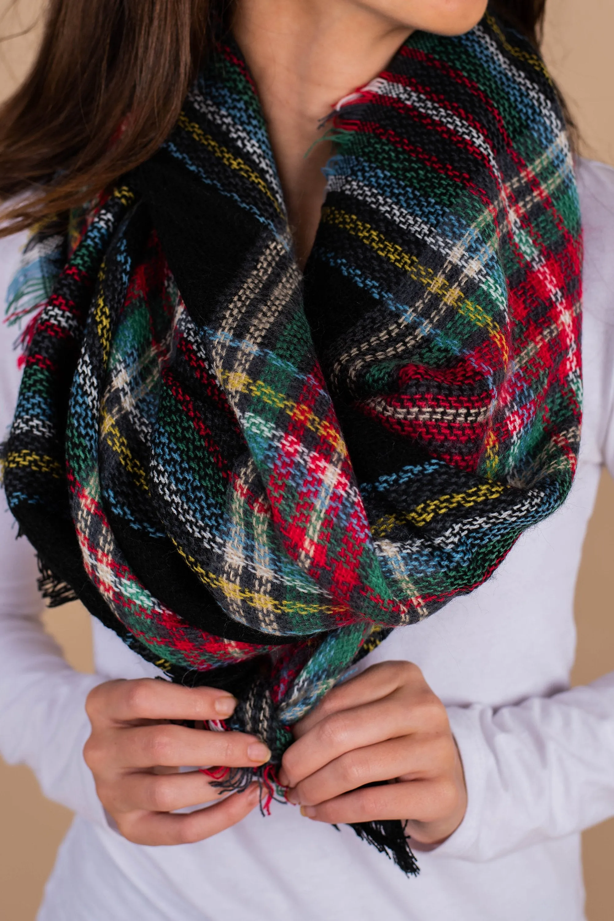 Autumn Air Navy And Red Plaid Blanket Scarf