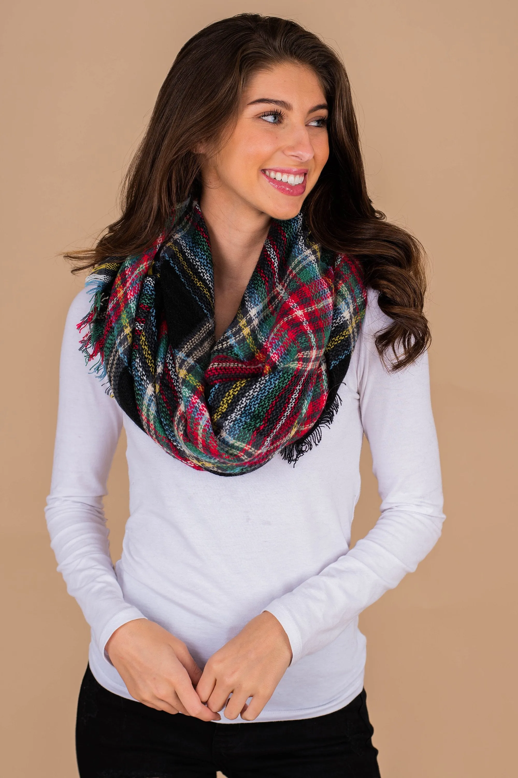 Autumn Air Navy And Red Plaid Blanket Scarf