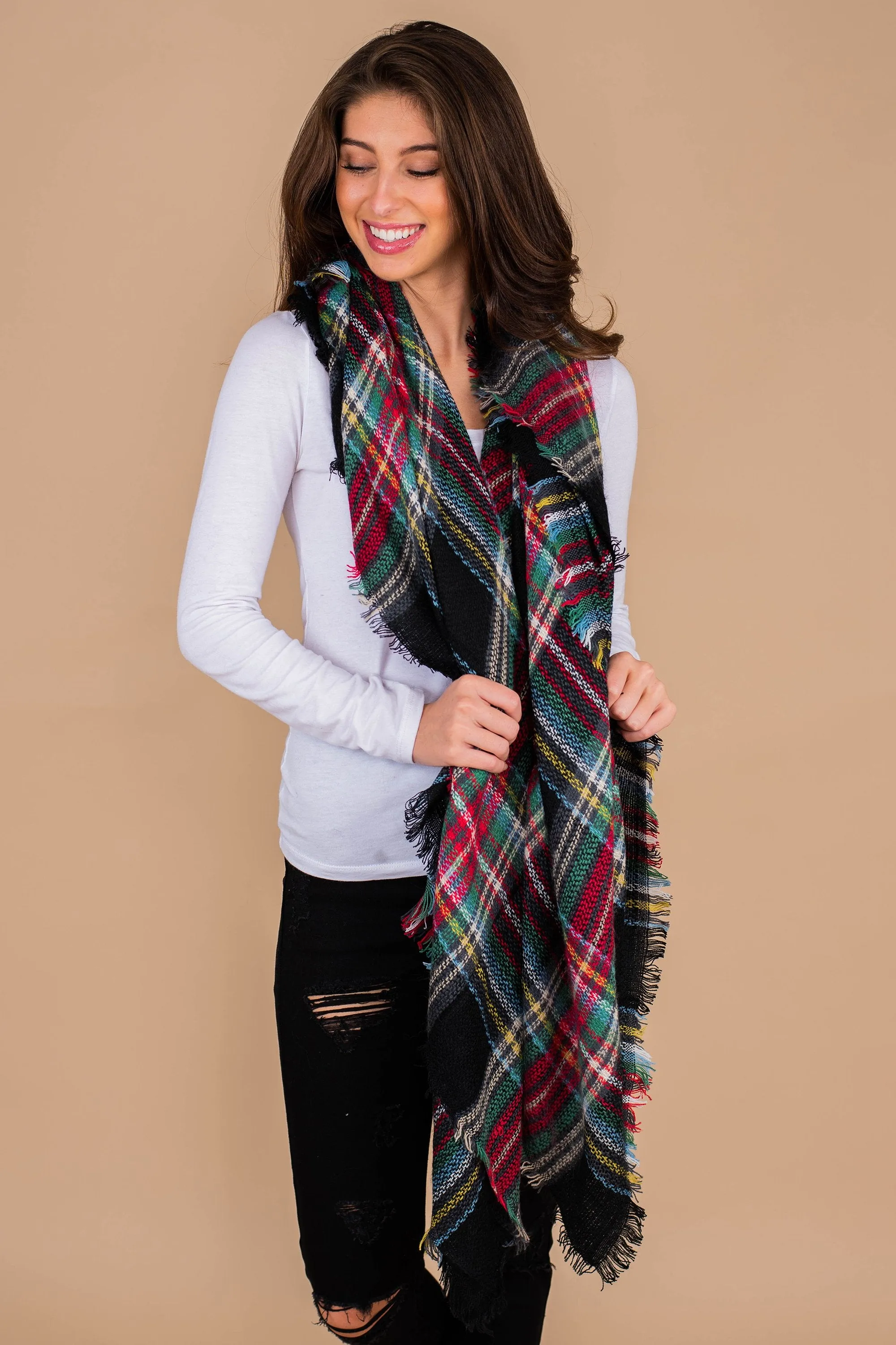 Autumn Air Navy And Red Plaid Blanket Scarf