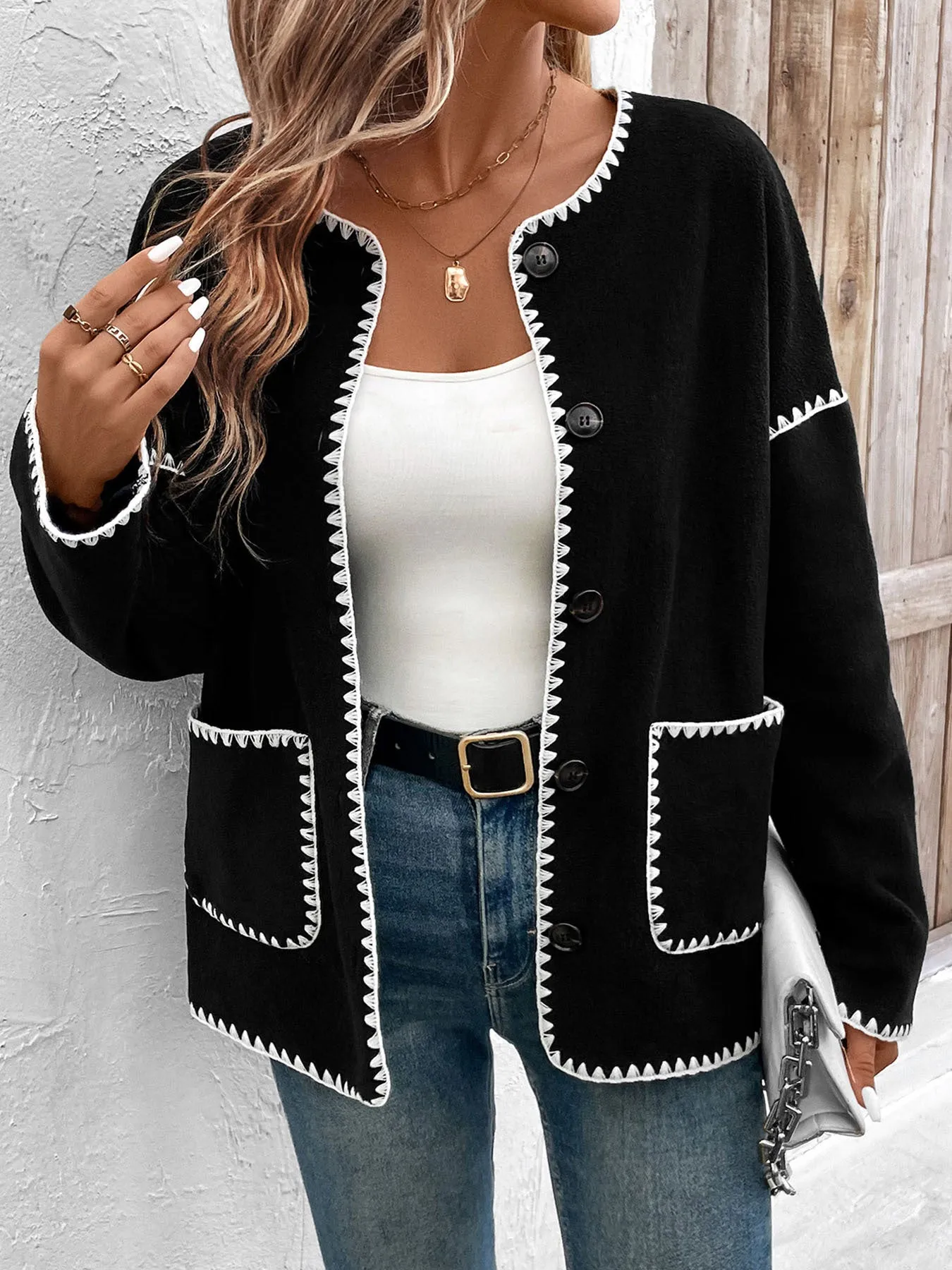 Autumn Loose Color Matching Fleece Jacket for Women