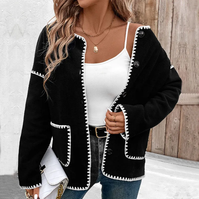 Autumn Loose Color Matching Fleece Jacket for Women