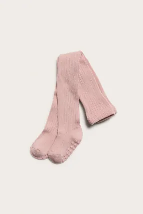 Baby pink ribbed wool tights