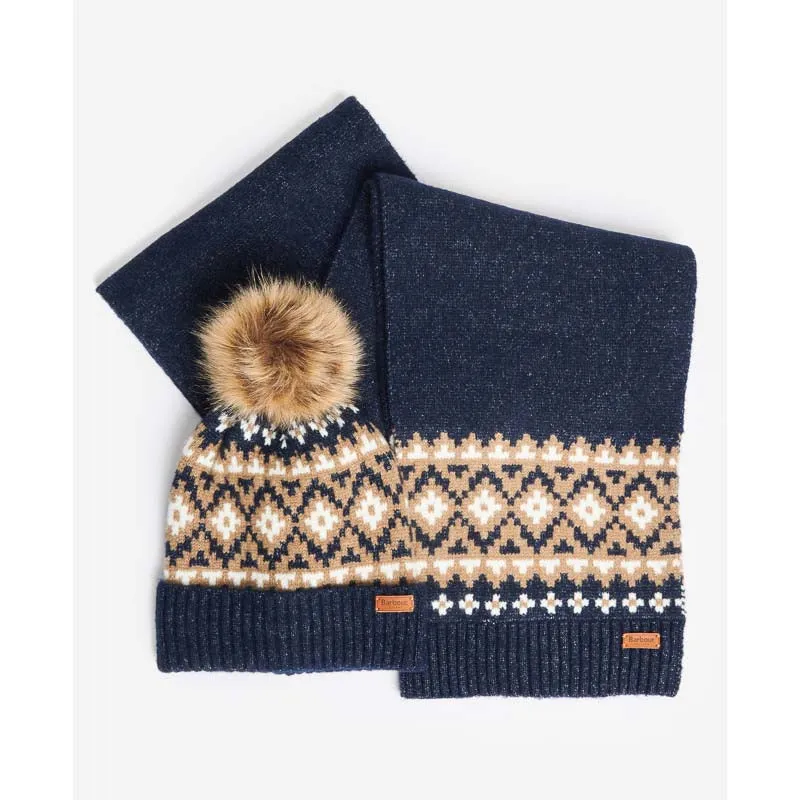 Barbour Eden Fairisle Beanie & Scarf Gift Set - Navy