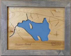 Beaver Pond, Maine - Laser Cut Wood Map