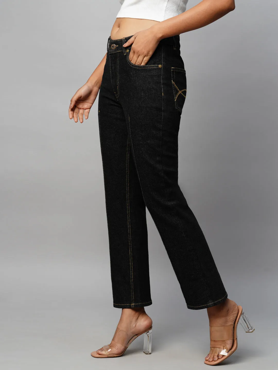 Black Denim Ankle Length Bootcut Flare Jeans