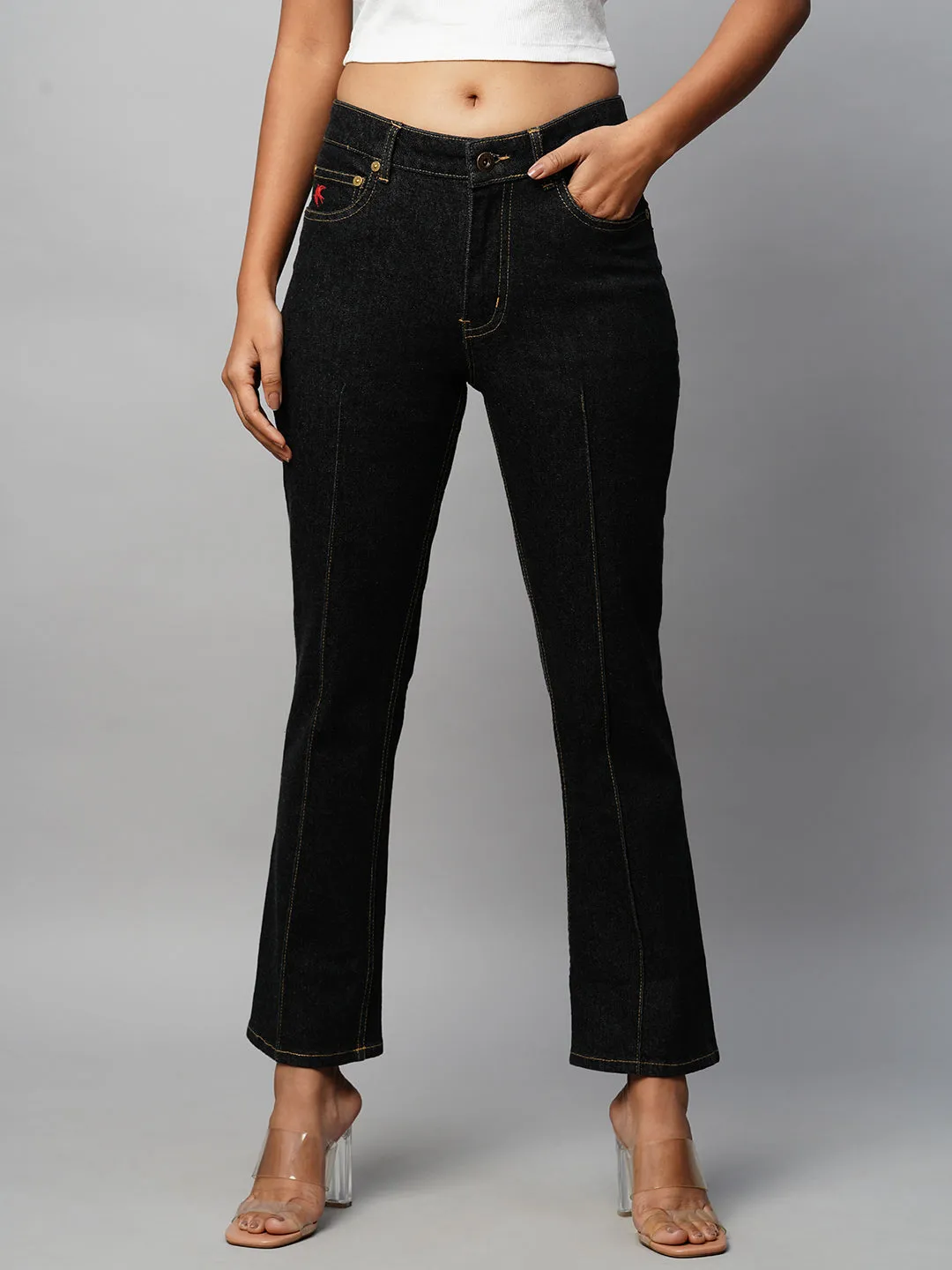 Black Denim Ankle Length Bootcut Flare Jeans