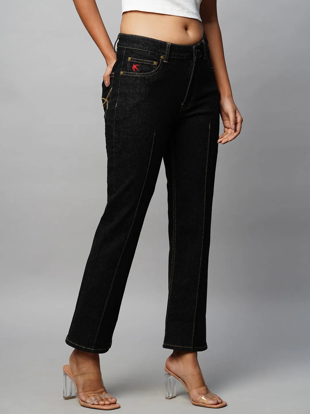 Black Denim Ankle Length Bootcut Flare Jeans