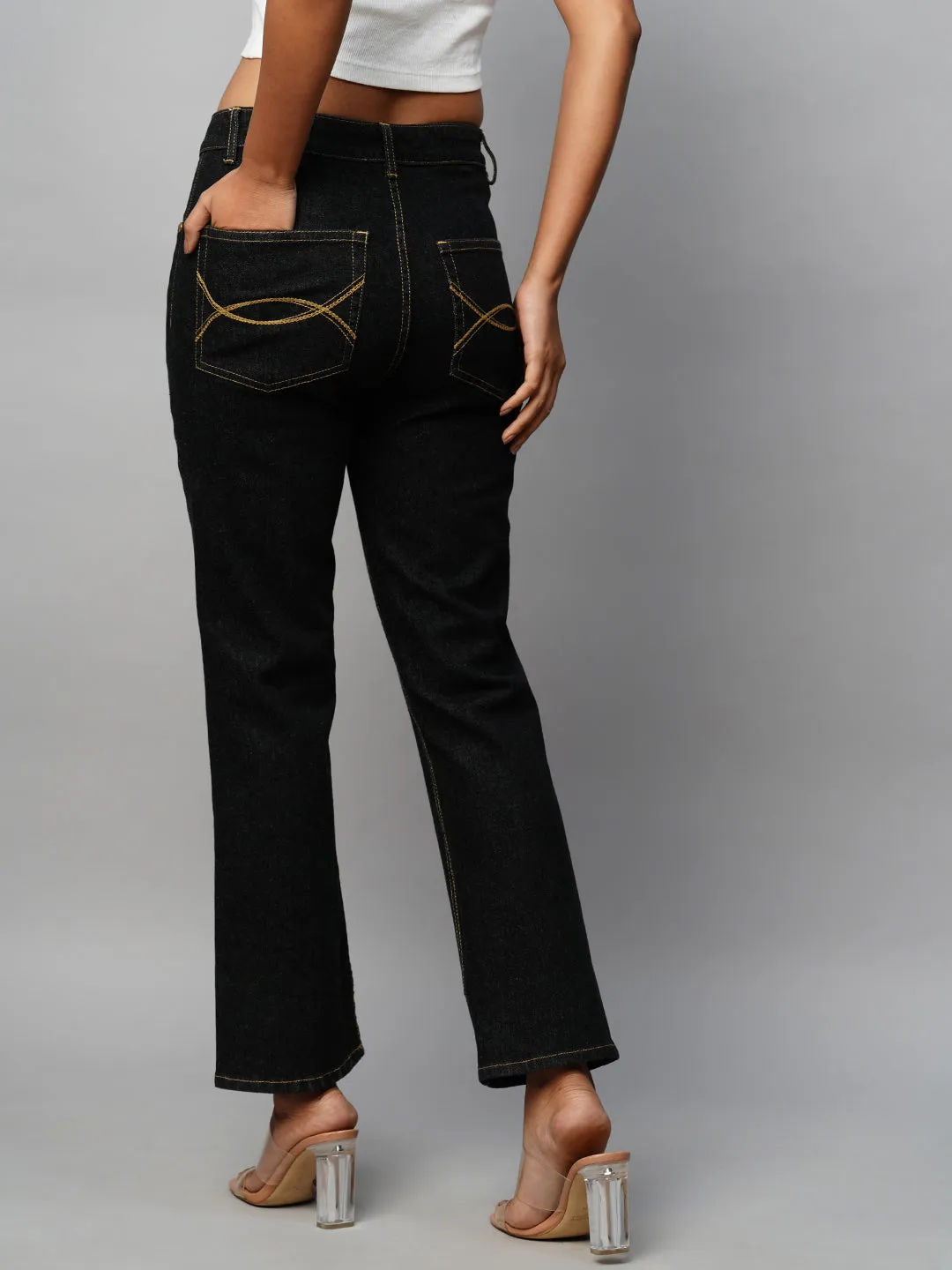 Black Denim Ankle Length Bootcut Flare Jeans