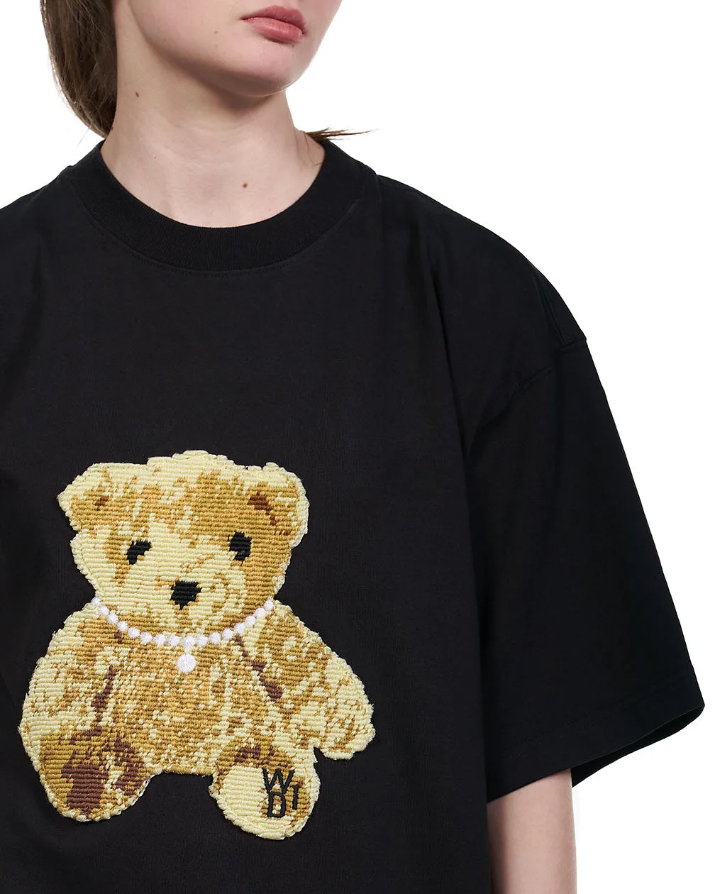 Black Embroidered Teddy T-shirt