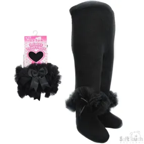 Black Frilly Gift Tights W/Organza Lace & Bow - 0-12 Months  (GT62-BLK)