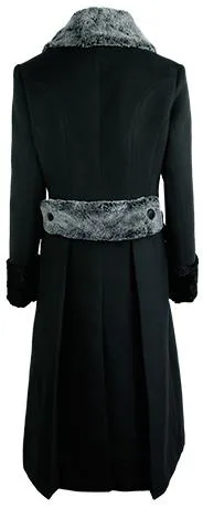 Black Single-Breasted Wool-Trim Coat