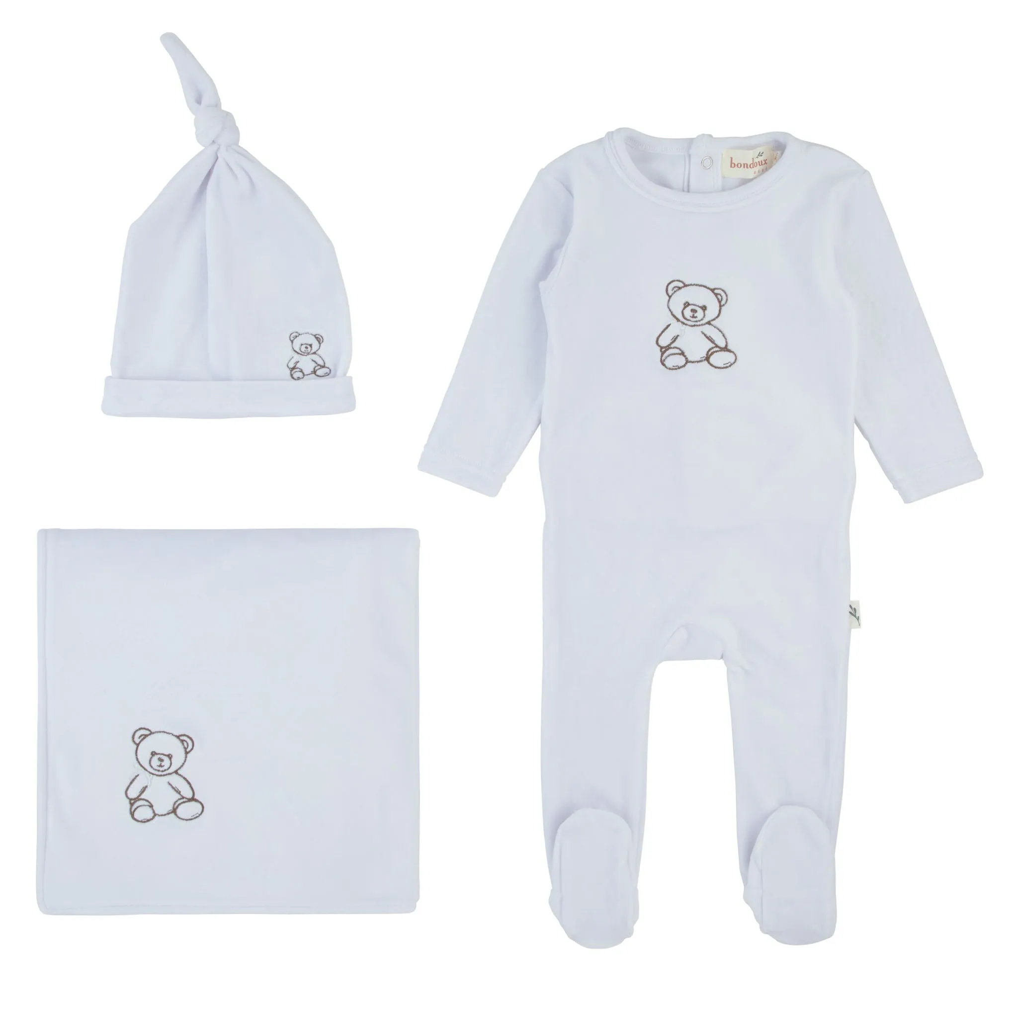 Bondoux Teddy Soft Velour Footie & Bonnet Set (Boys and Girls)