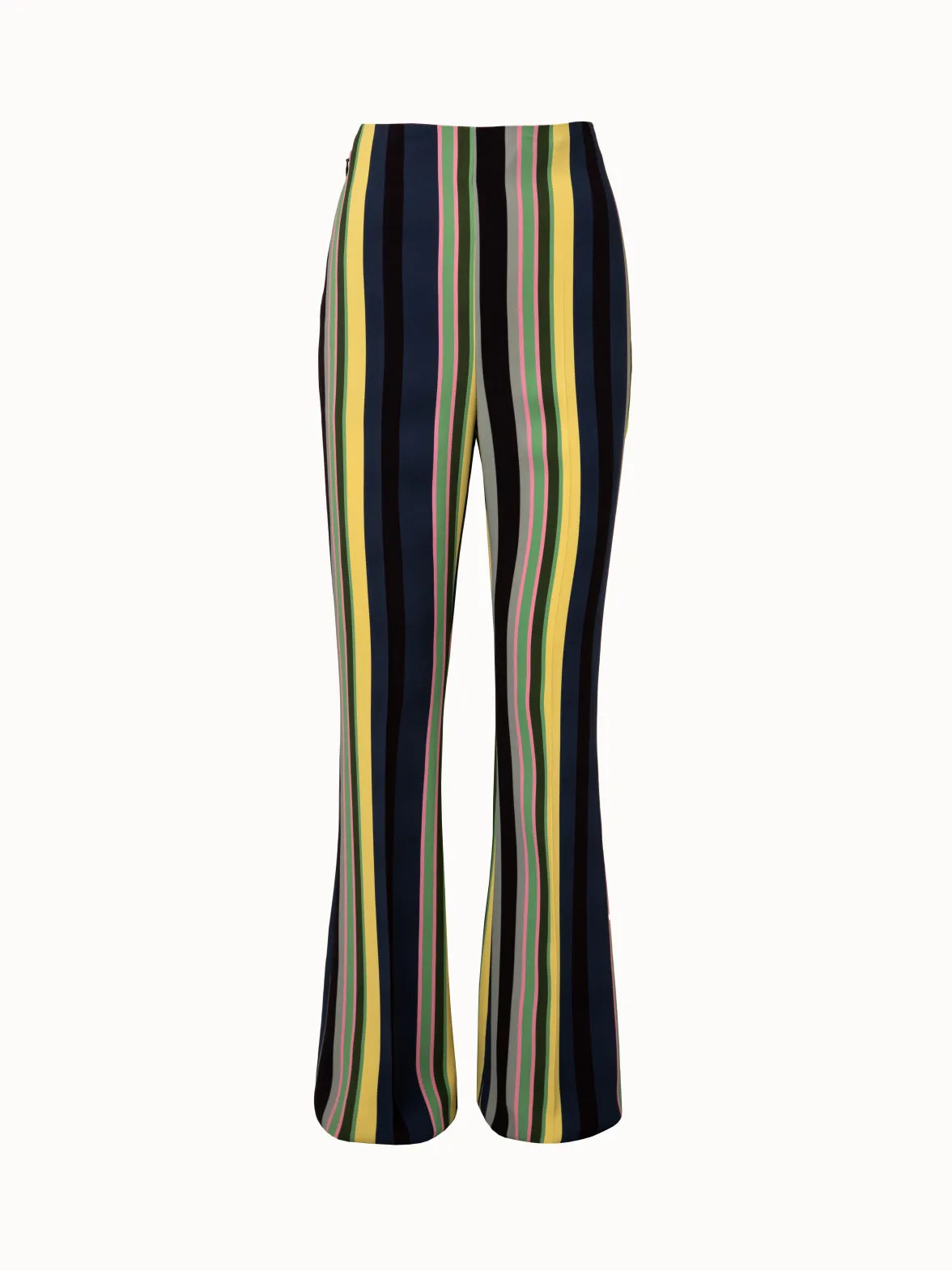 Bootcut Pants with Polychromatic Stripes Print