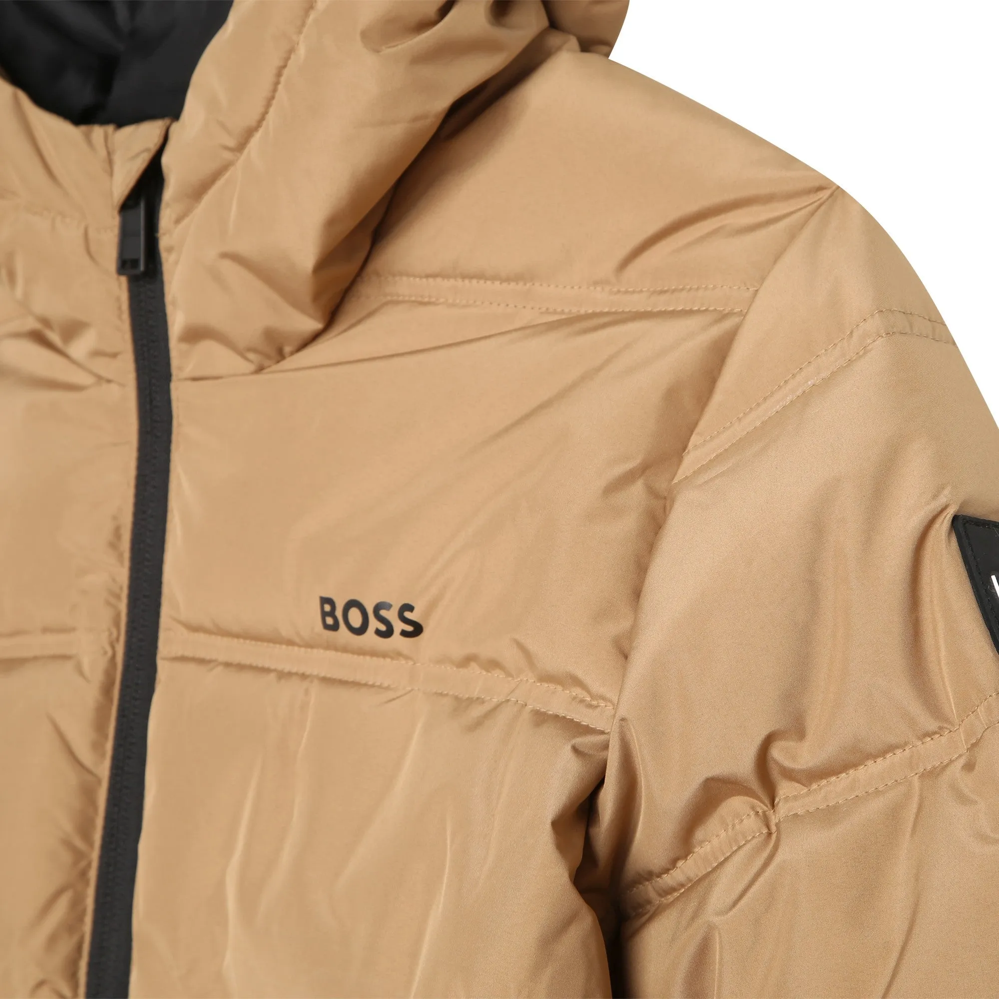 Boss - Tan padded coat with hood