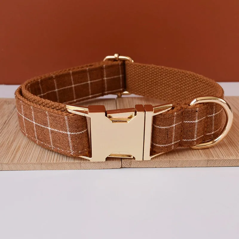 Brown And White Checks In Style:  Personalized Collar and Leash Set