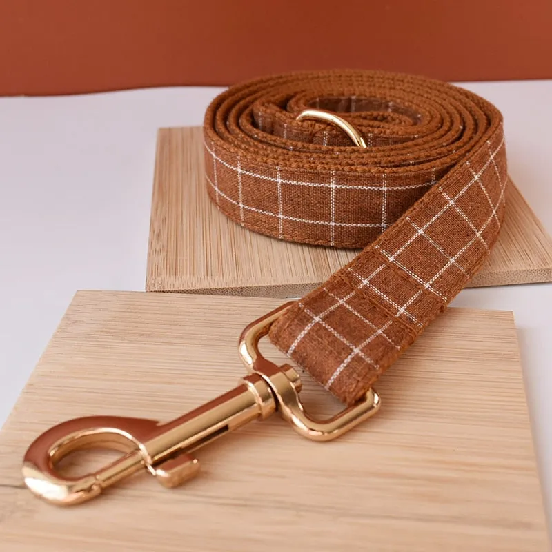 Brown And White Checks In Style:  Personalized Collar and Leash Set