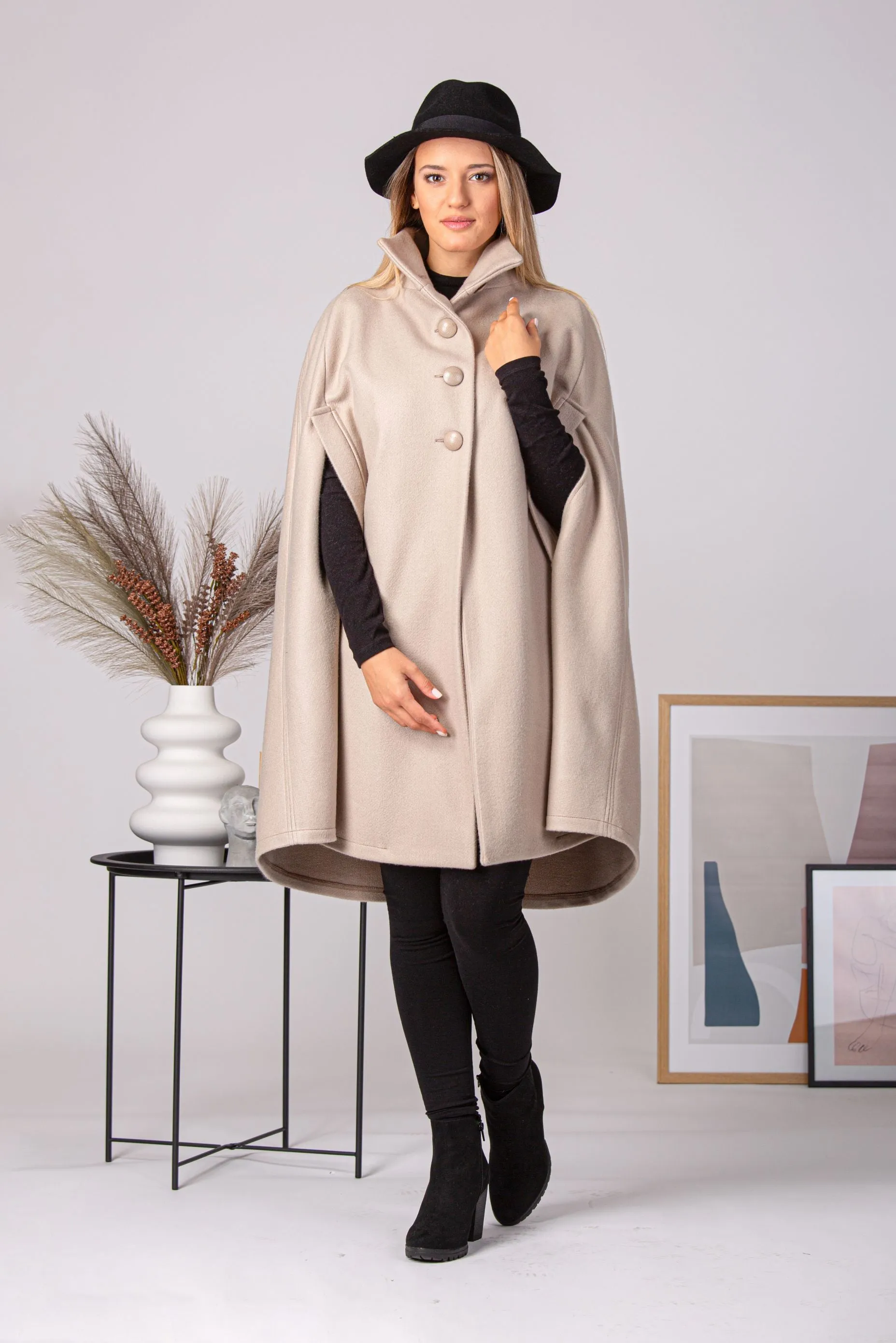 Buttoned Poncho Coat