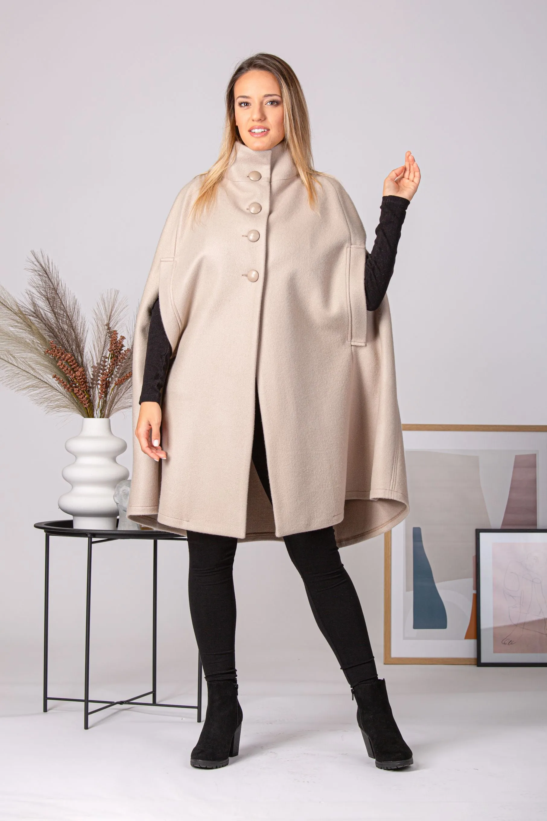 Buttoned Poncho Coat