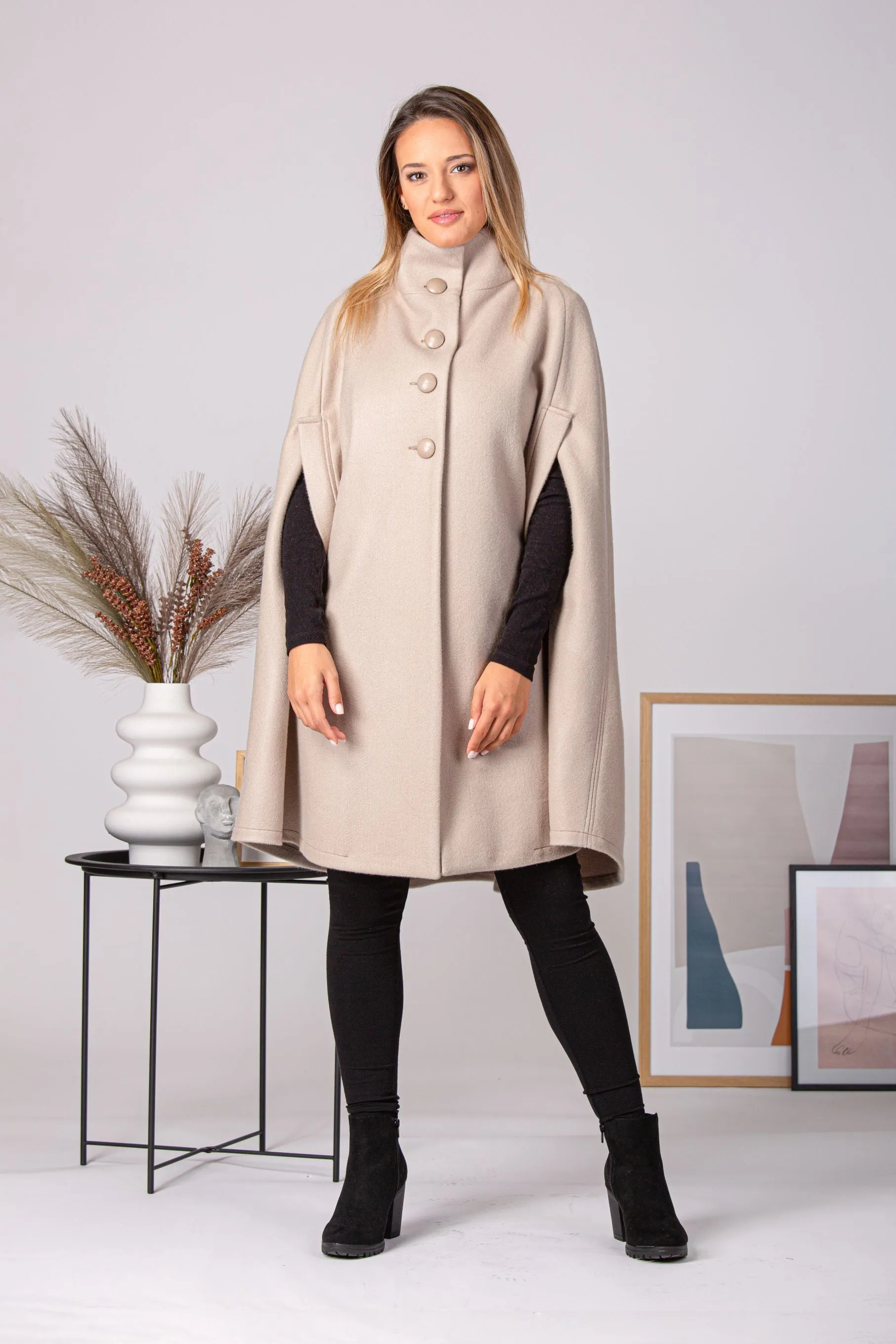 Buttoned Poncho Coat