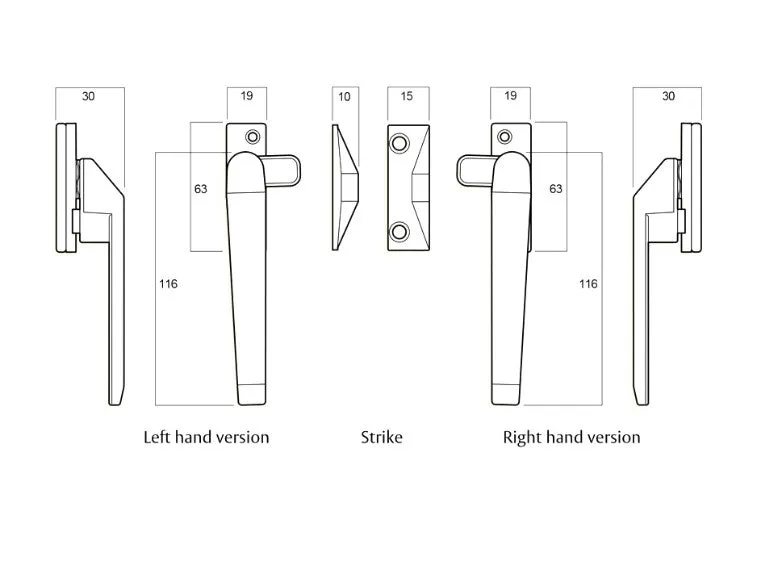 CAM handle Series 25 Window Catch/Latch Locking