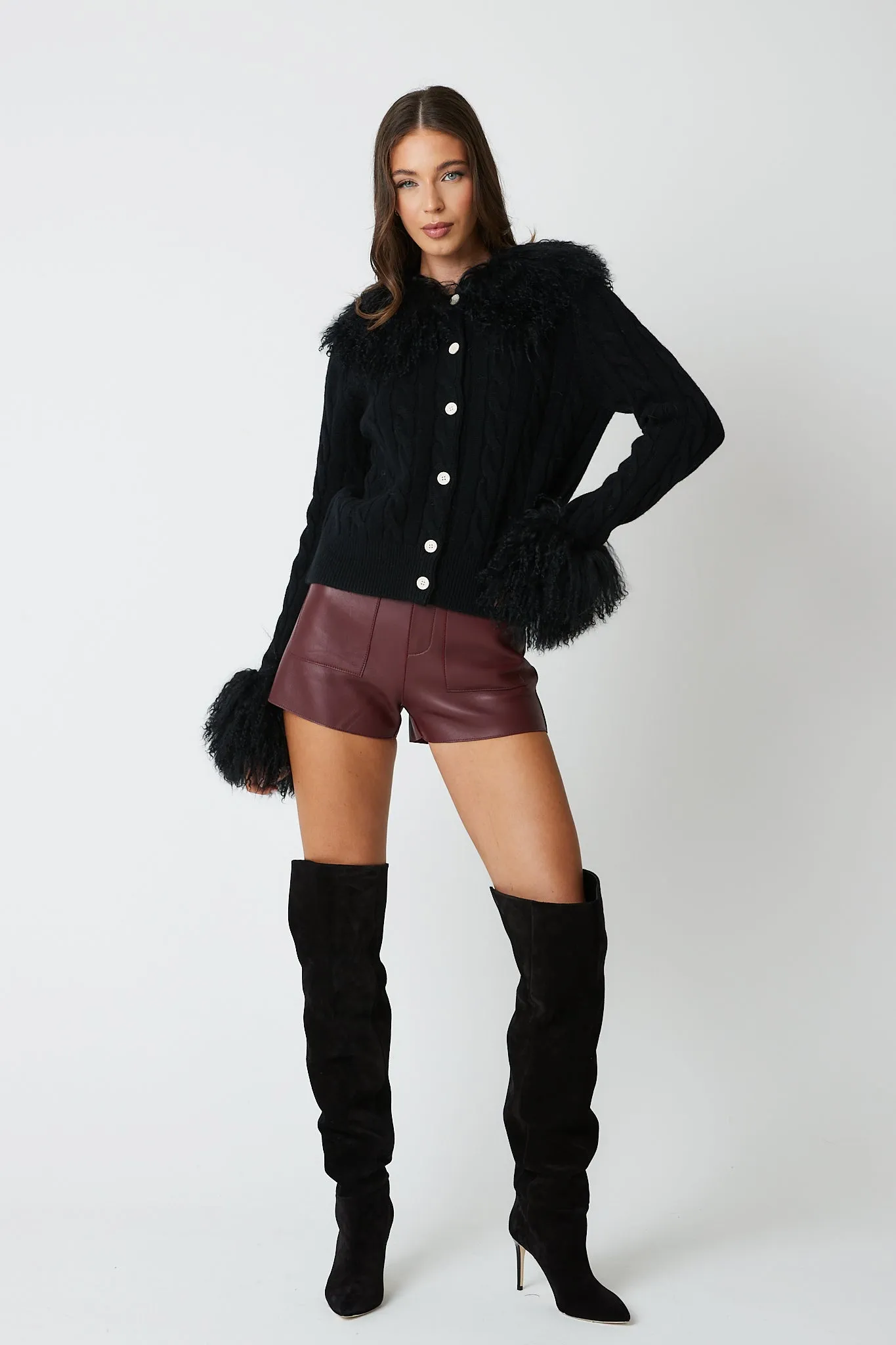 Cardigan with Mongolian Fur Collar & Cuffs