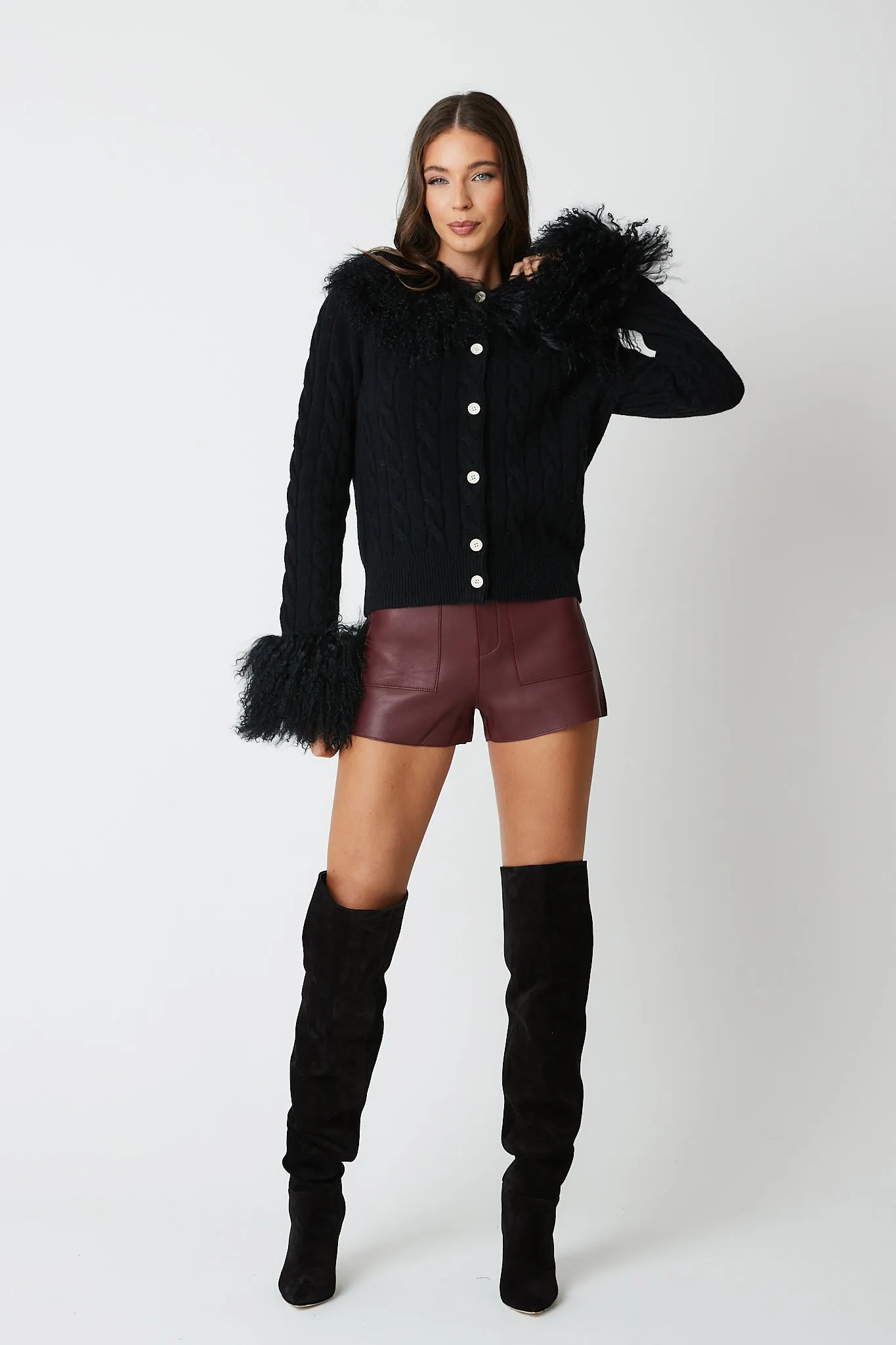 Cardigan with Mongolian Fur Collar & Cuffs