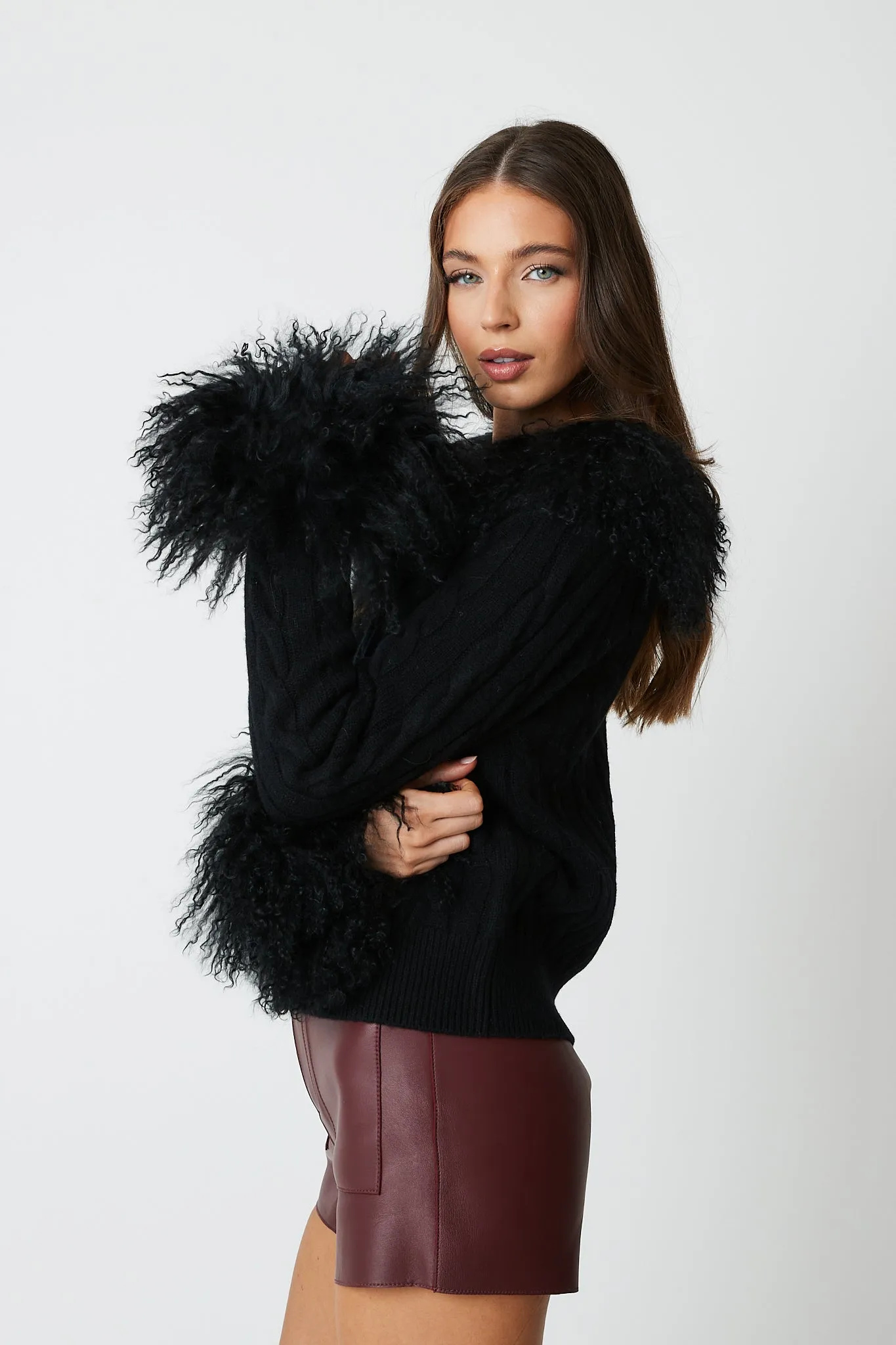 Cardigan with Mongolian Fur Collar & Cuffs