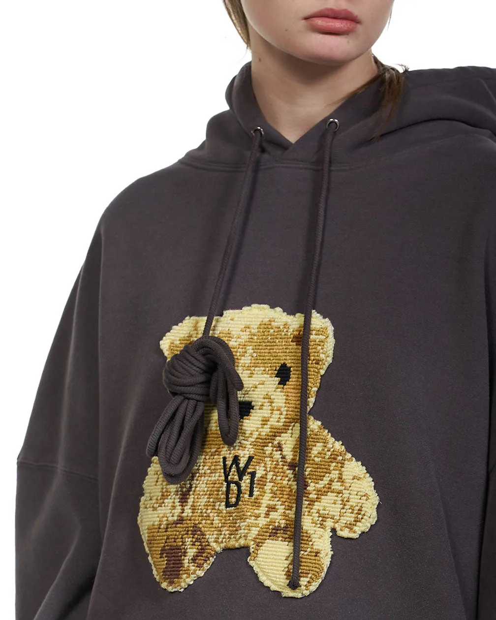 Charcoal Embroidered Teddy Hoodie