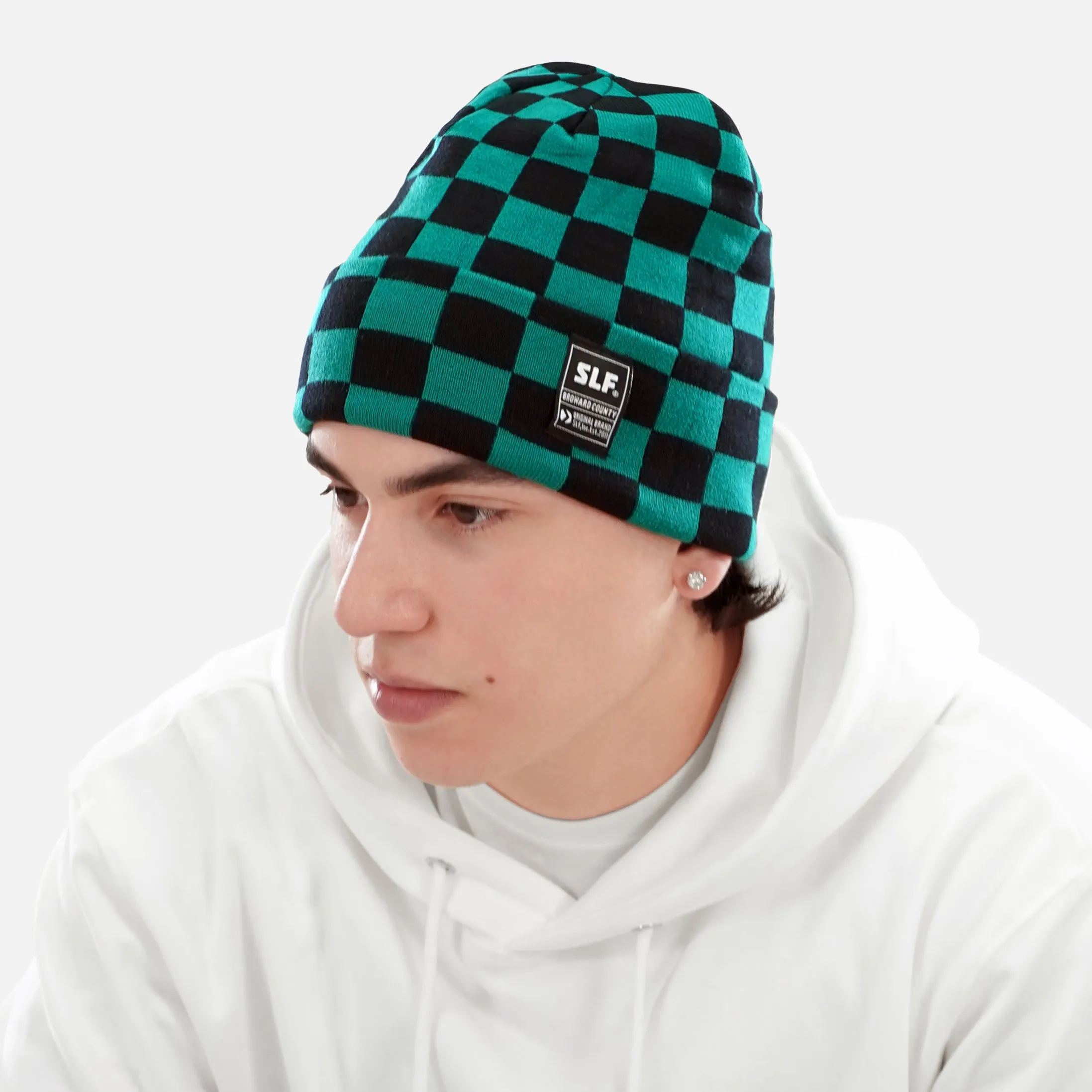 Checkered Teal Black Beanie