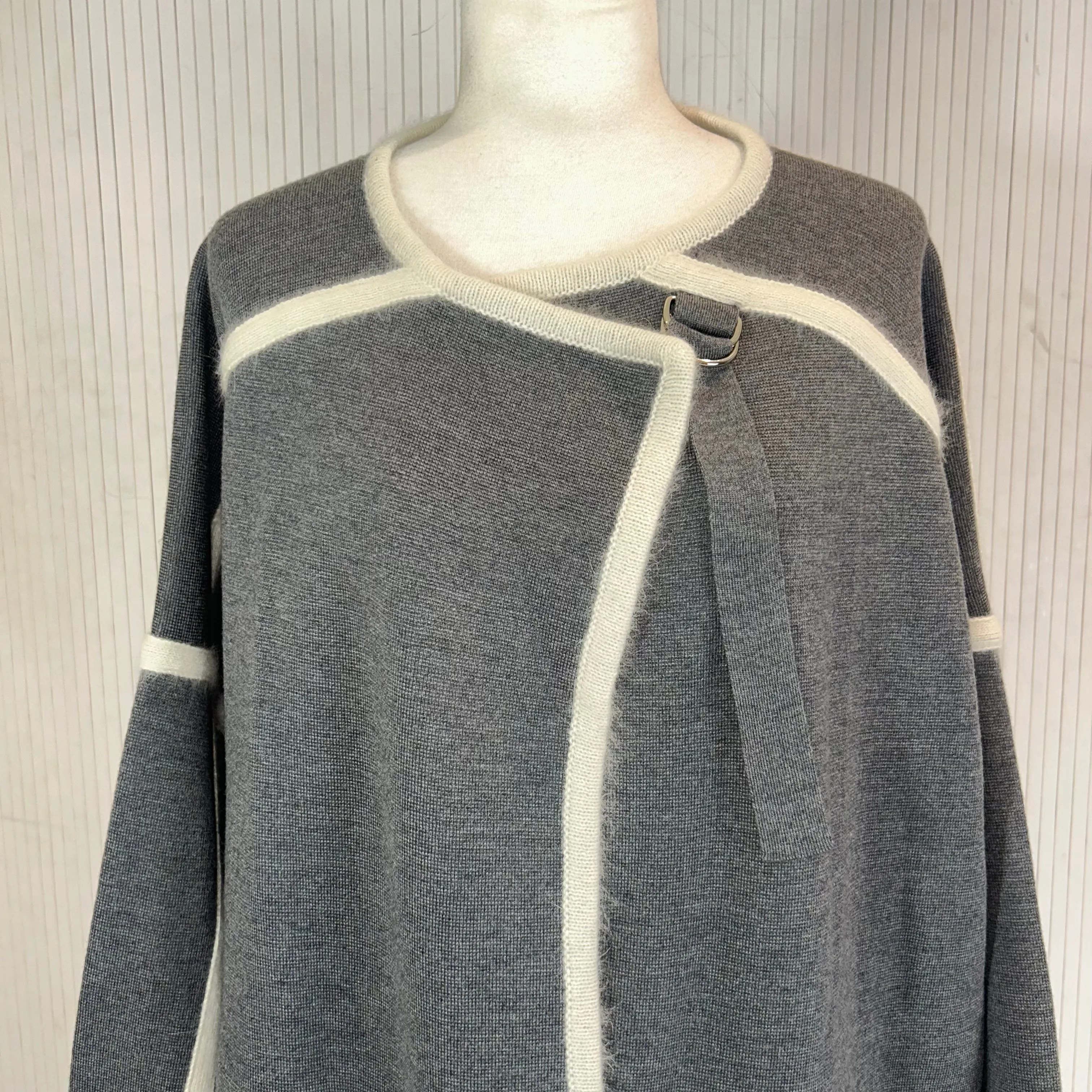 Chloe £1900 Grey & Cream Thick Knit Wool & Angora Blanket Coat S