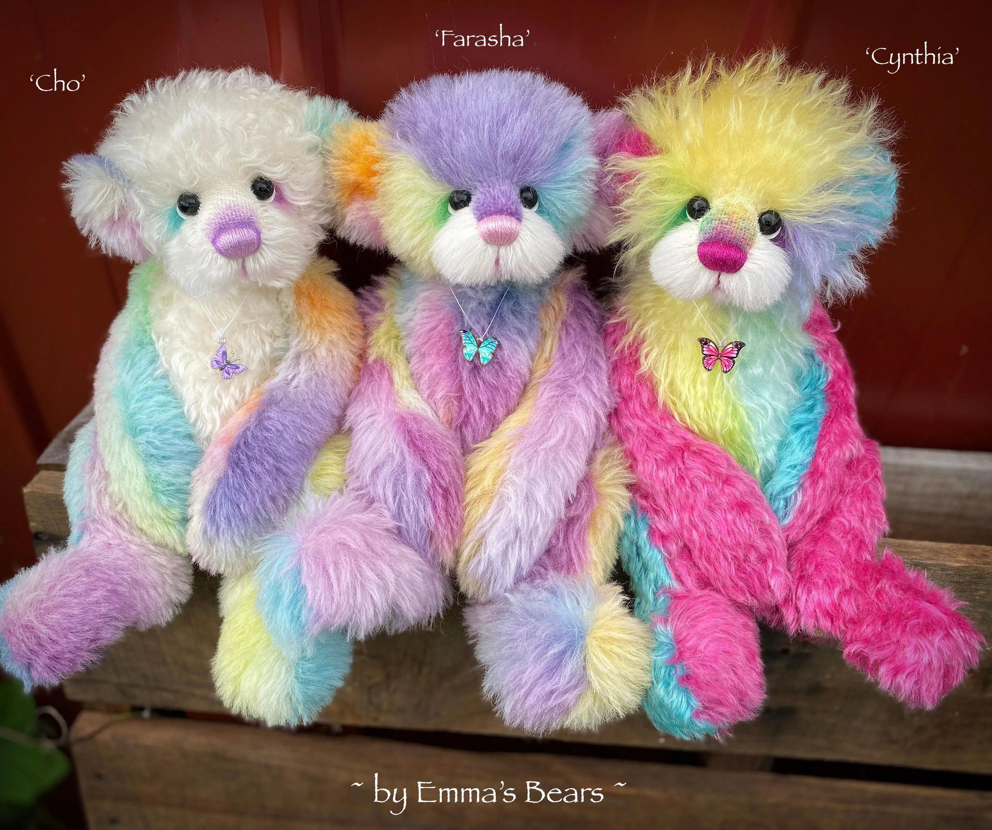 Cho - 12" Hand Dyed Rainbow Alpaca and Mohair Artist Bear by Emma's Bears - OOAK