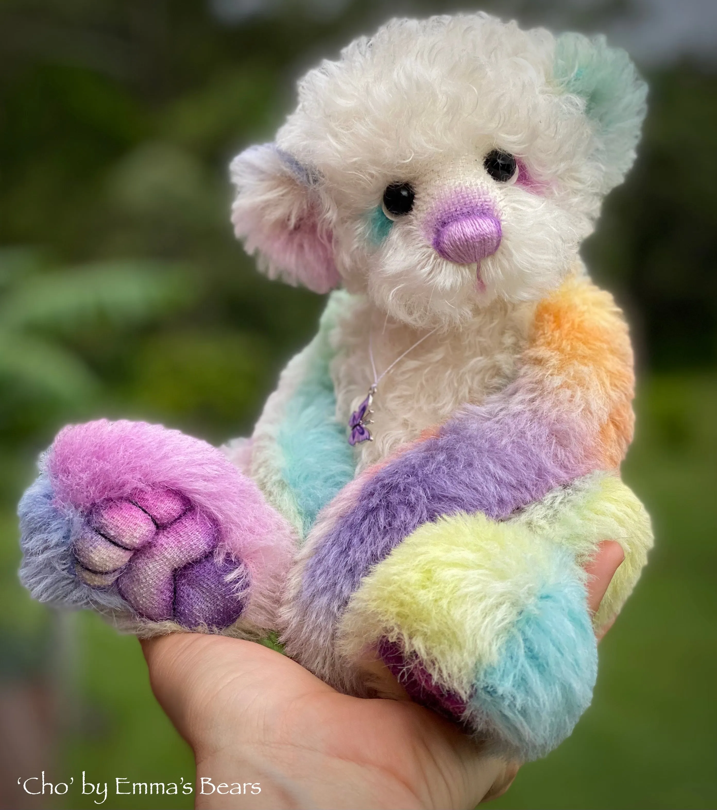 Cho - 12" Hand Dyed Rainbow Alpaca and Mohair Artist Bear by Emma's Bears - OOAK