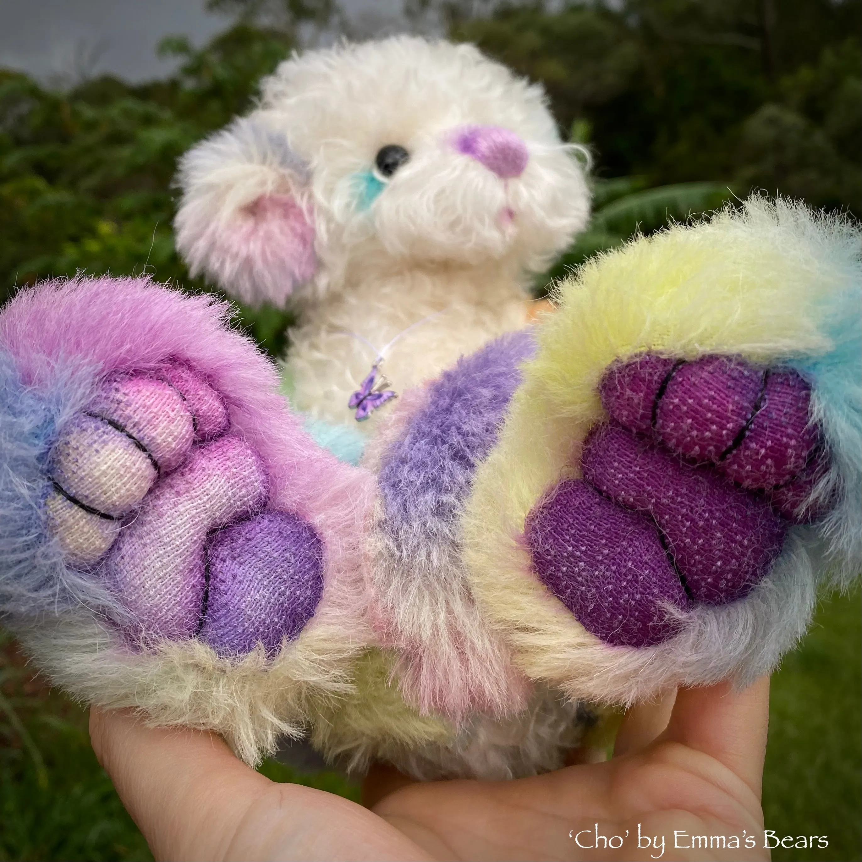 Cho - 12" Hand Dyed Rainbow Alpaca and Mohair Artist Bear by Emma's Bears - OOAK