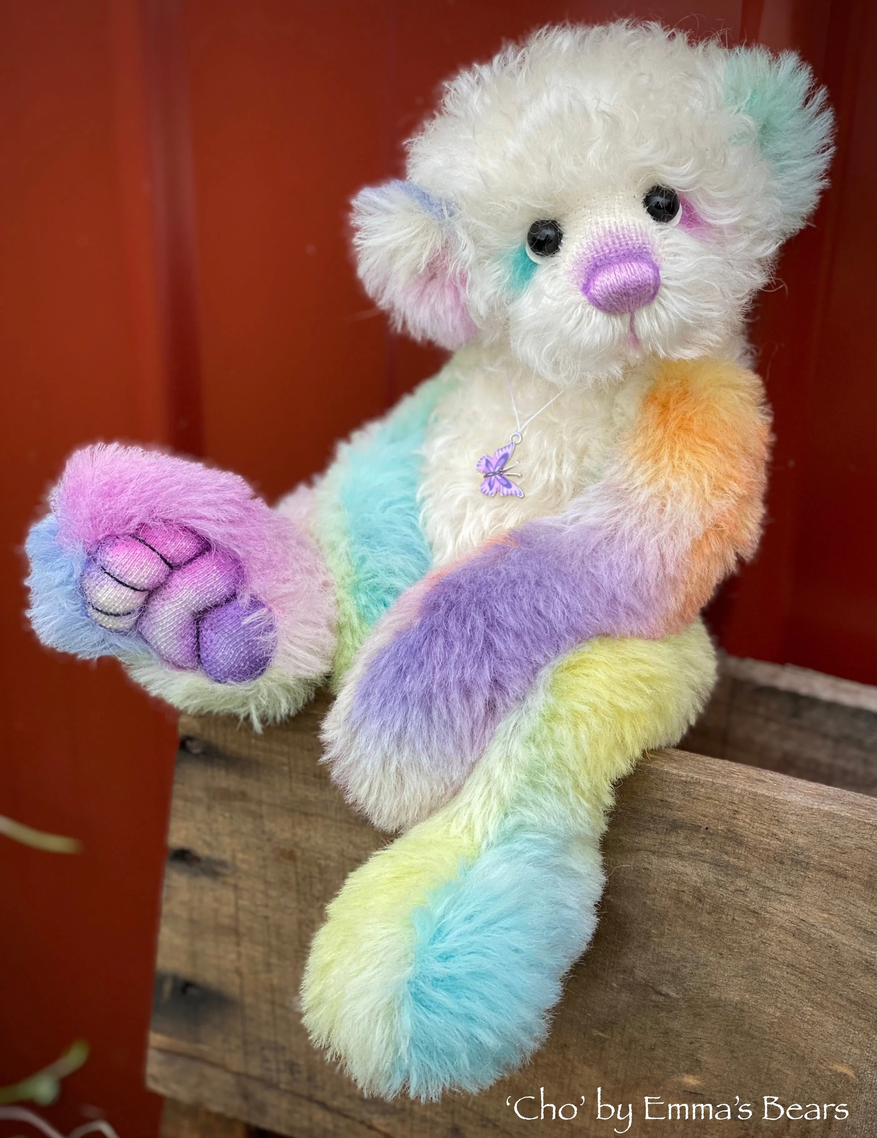 Cho - 12" Hand Dyed Rainbow Alpaca and Mohair Artist Bear by Emma's Bears - OOAK