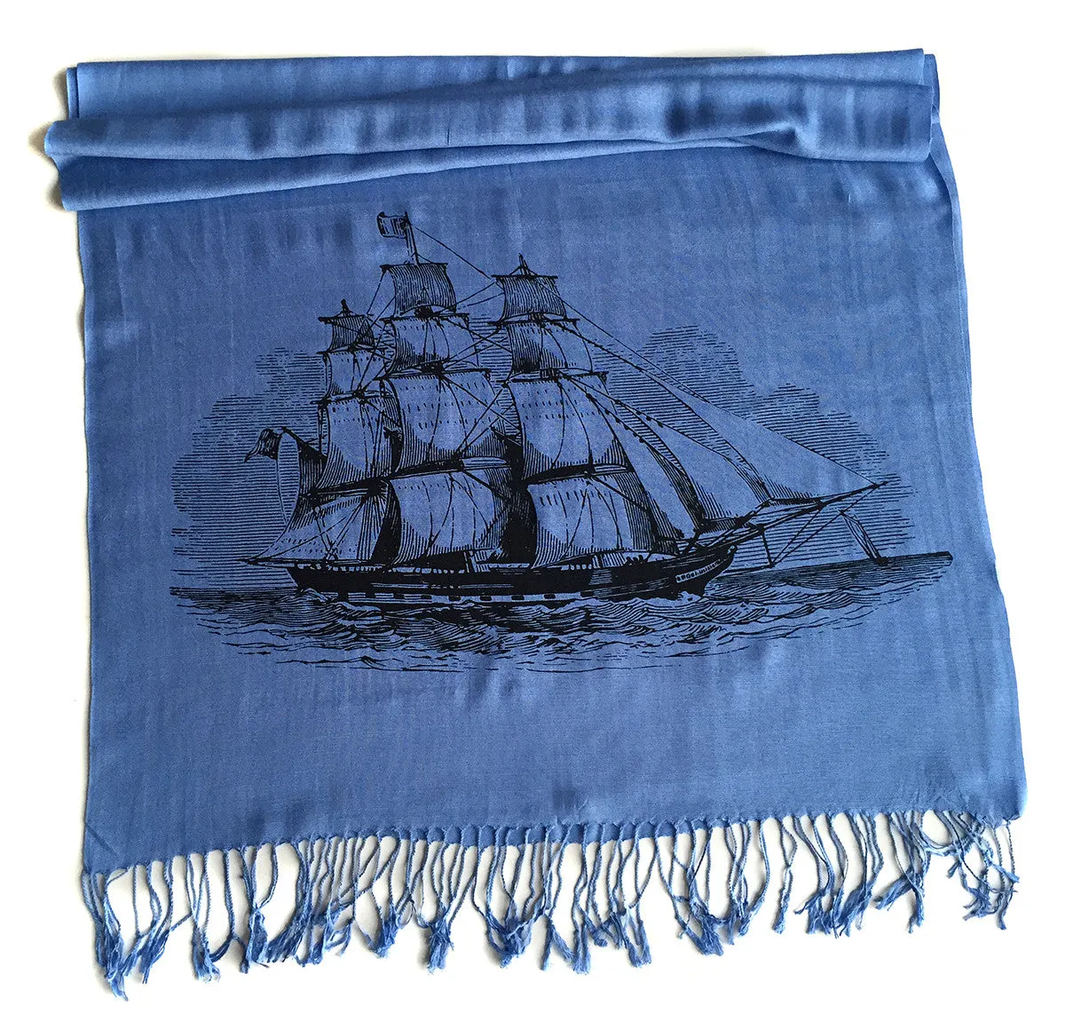 Clipper Ship scarf. Sailing Schooner linen-weave pashmina