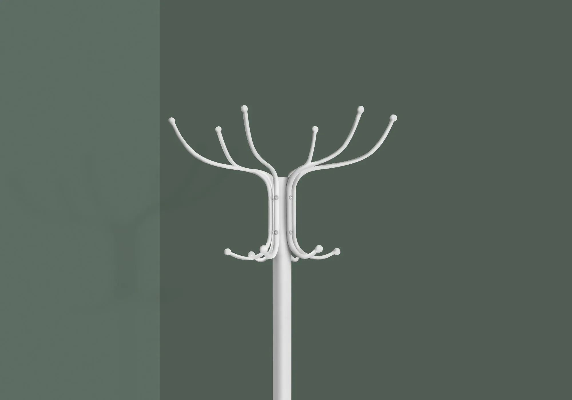 Coat Rack, Hall Tree, Free Standing, 12 Hooks, Entryway, 70"h, Umbrella Holder, Bedroom, White Metal, Contemporary, Modern