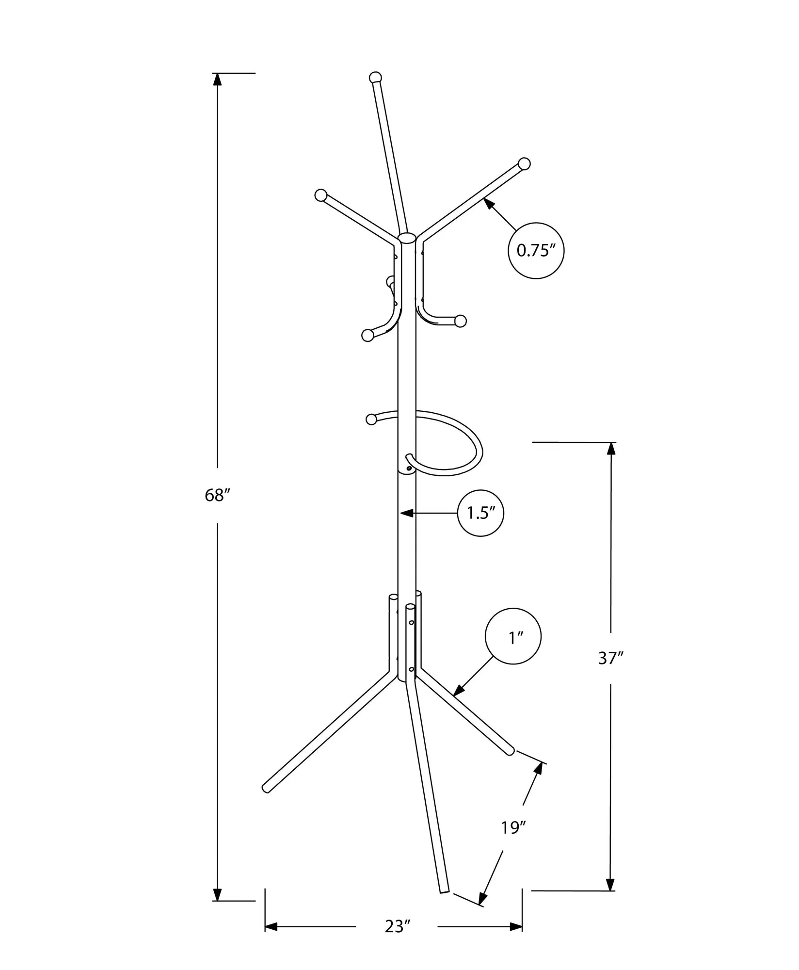 Coat Rack, Hall Tree, Free Standing, Hanging Bar, 6 Hooks, Entryway, 68"h, Bedroom, Grey Metal, Contemporary, Modern