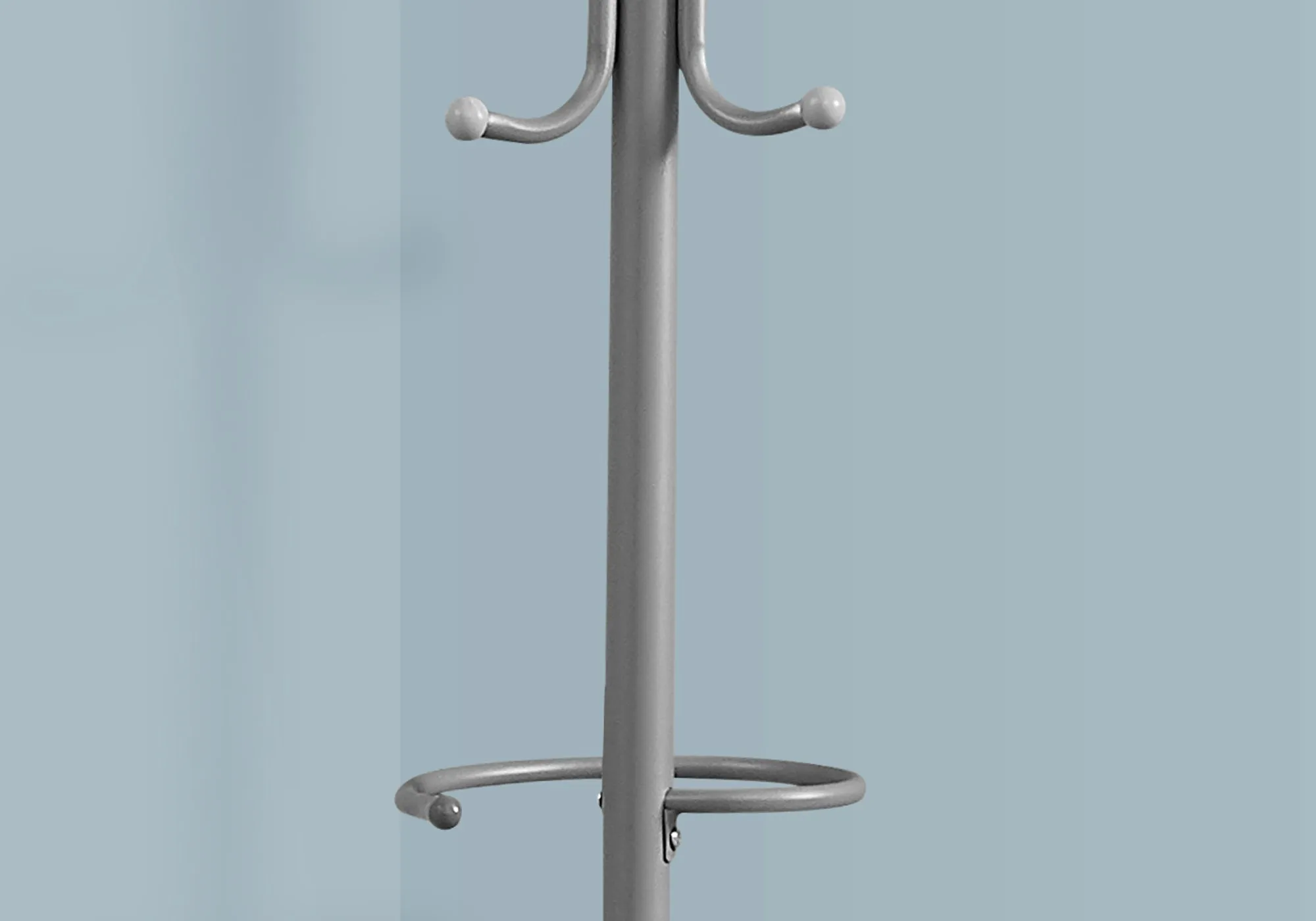 Coat Rack, Hall Tree, Free Standing, Hanging Bar, 6 Hooks, Entryway, 68"h, Bedroom, Grey Metal, Contemporary, Modern