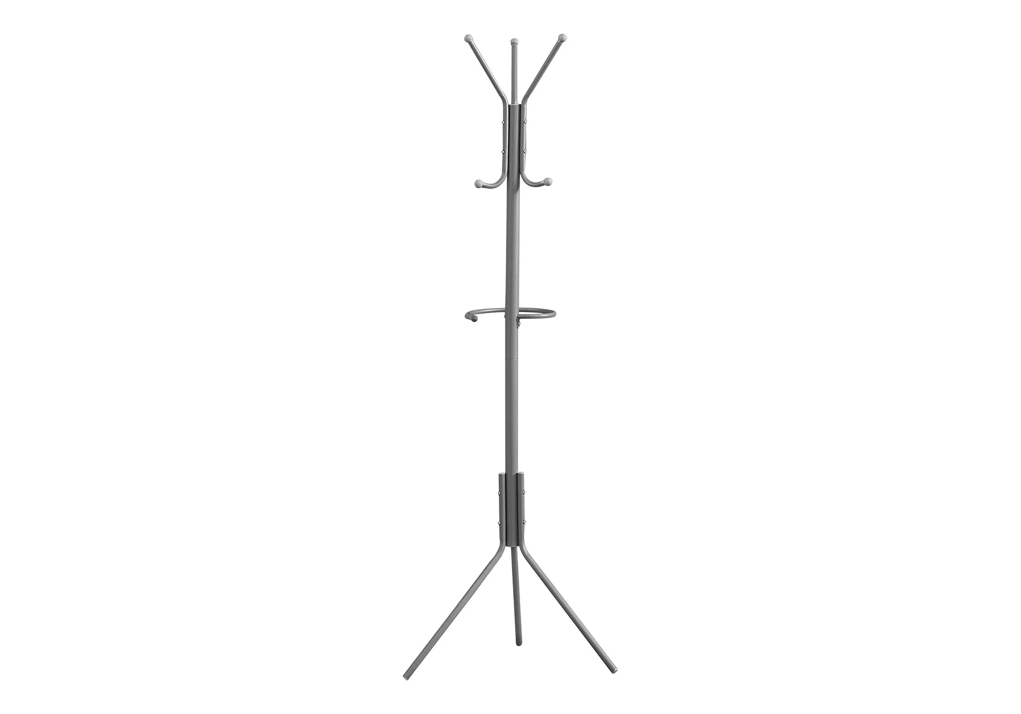 Coat Rack, Hall Tree, Free Standing, Hanging Bar, 6 Hooks, Entryway, 68"h, Bedroom, Grey Metal, Contemporary, Modern