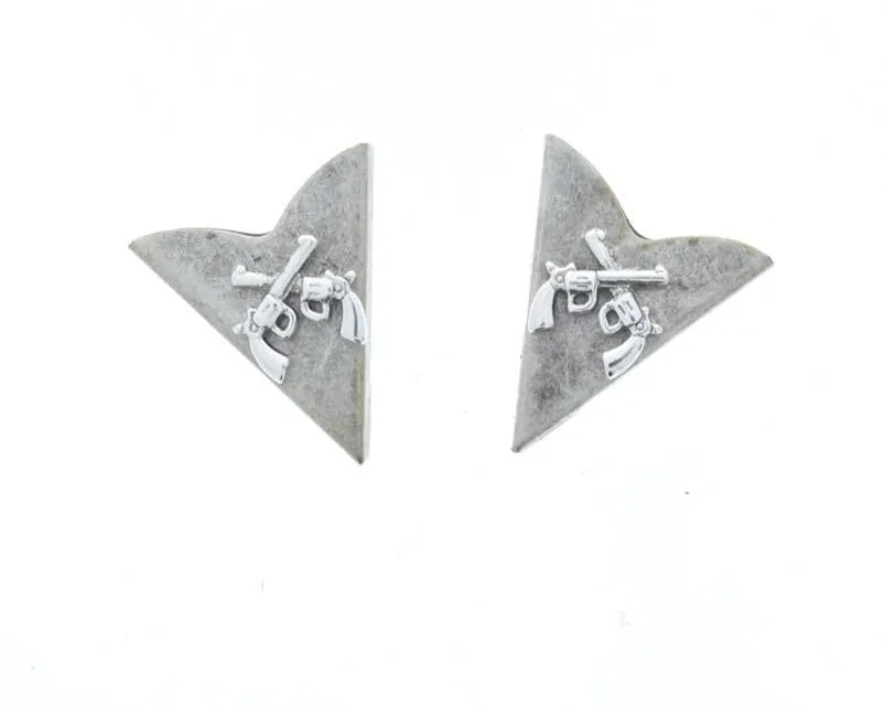 Collar Tip, Western Collar Tip cross pistol charm set, antique silver, Made in USA, 1 pair