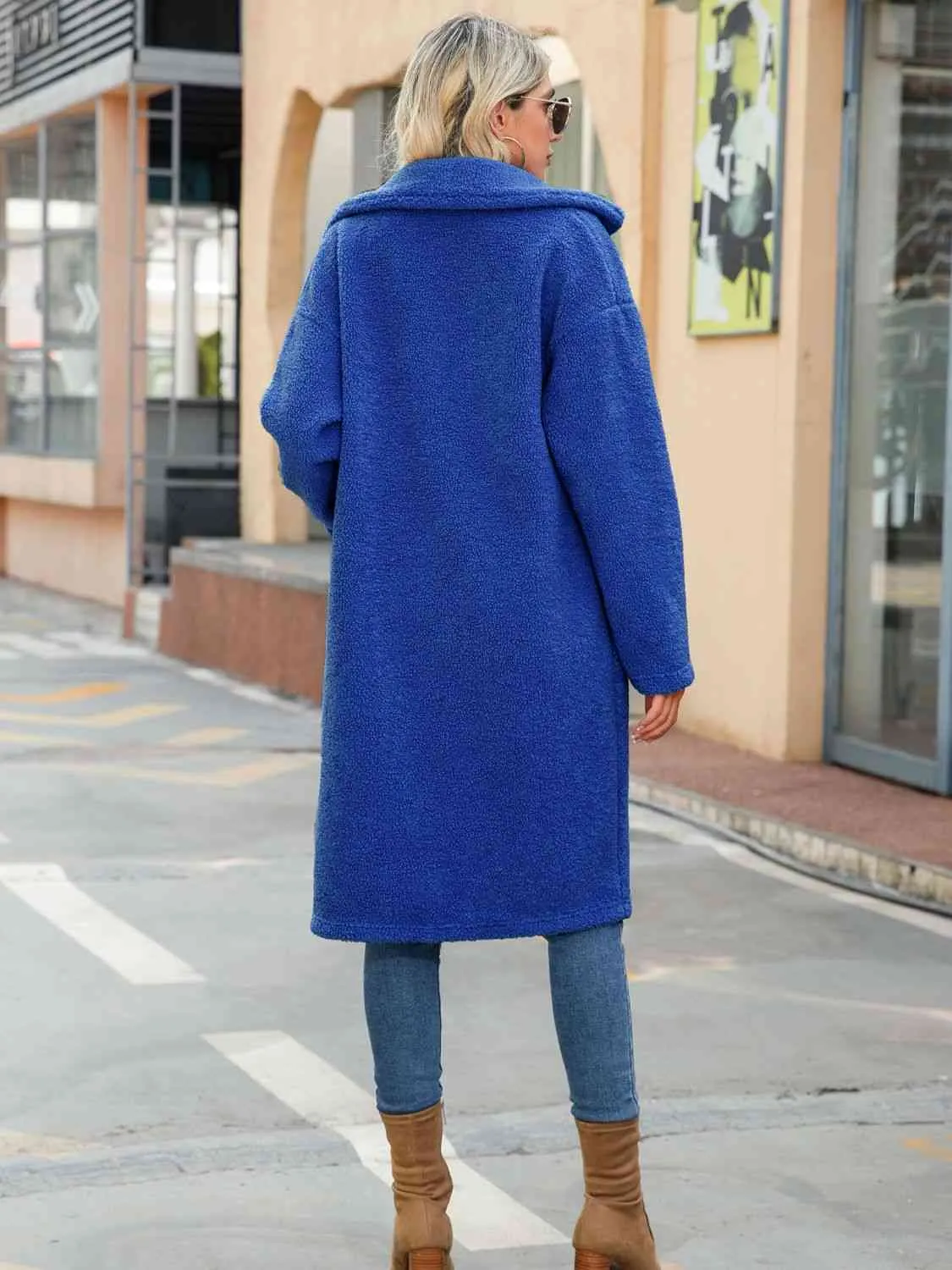 Collared Neck Button Down Sherpa Longline Coat